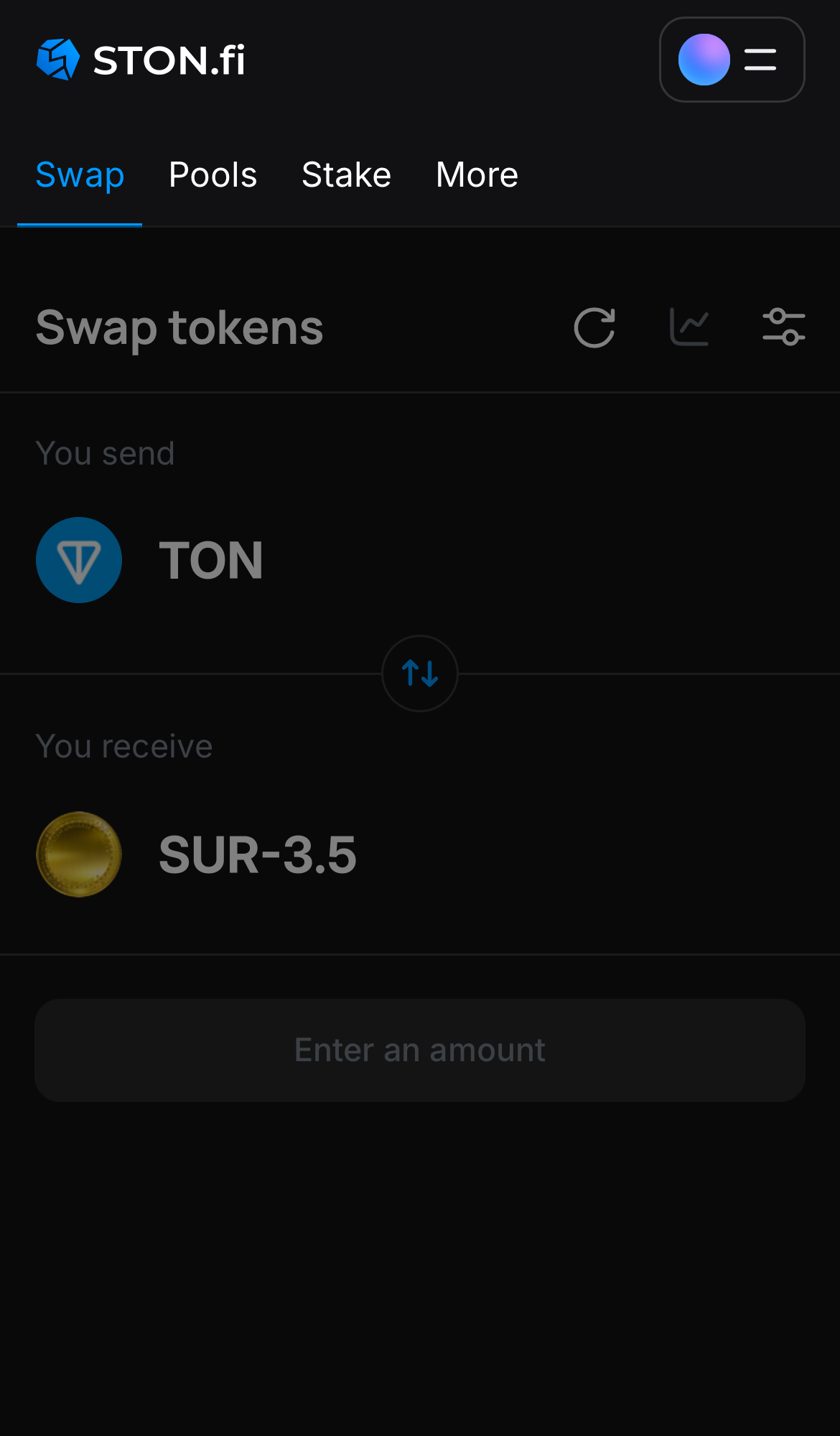 Abre la aplicación STON.fi y dirígete a la pestaña ‘Swap‘.