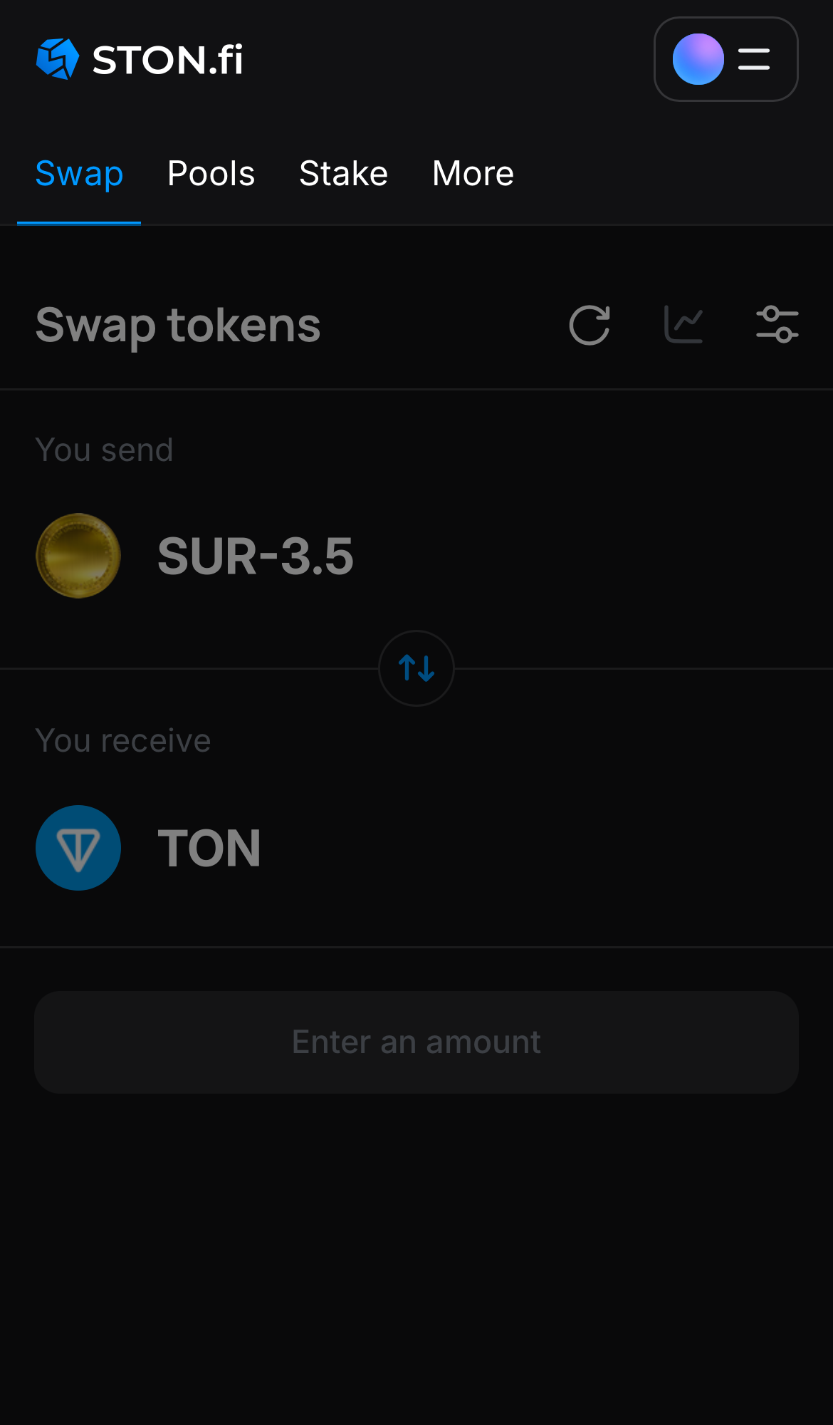Abre la aplicación STON.fi y dirígete a la pestaña ‘Swap‘.