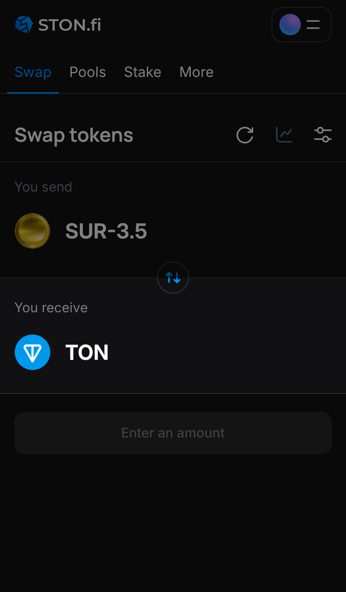 Elige un token en la casilla ‘You receive’ — por ejemplo, TON.