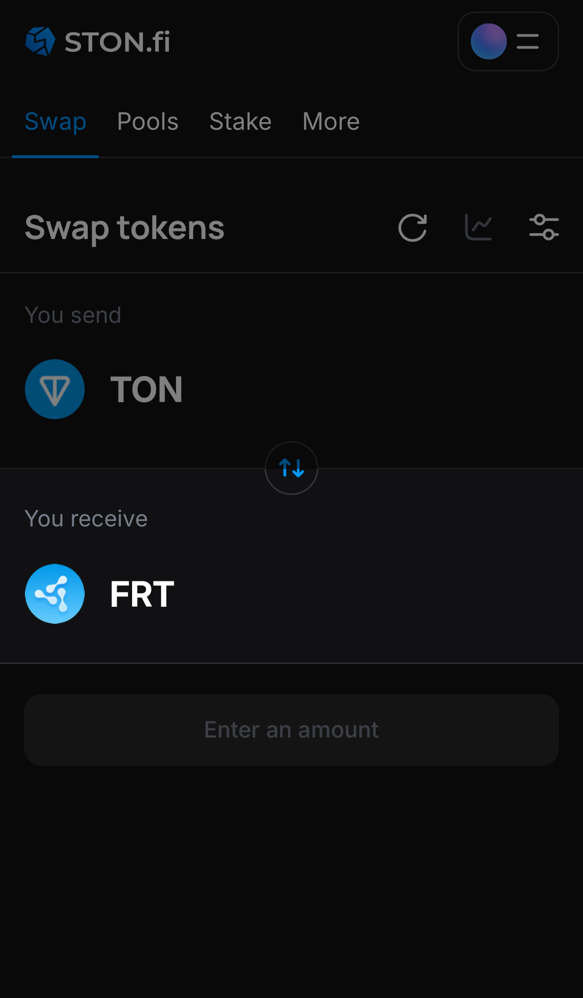 Выберите FRT в поле «You receive».