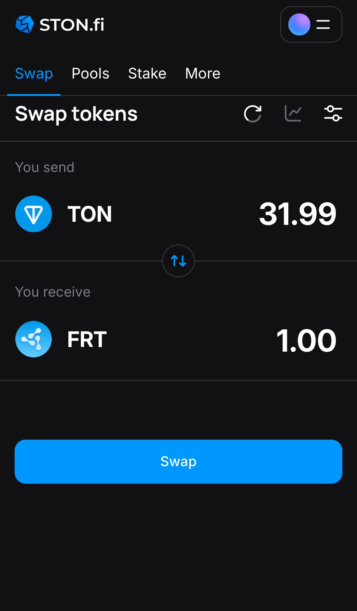 Введите количество токенов, которые вы хотите продать или купить. Алгоритм сделает все необходимые расчеты.