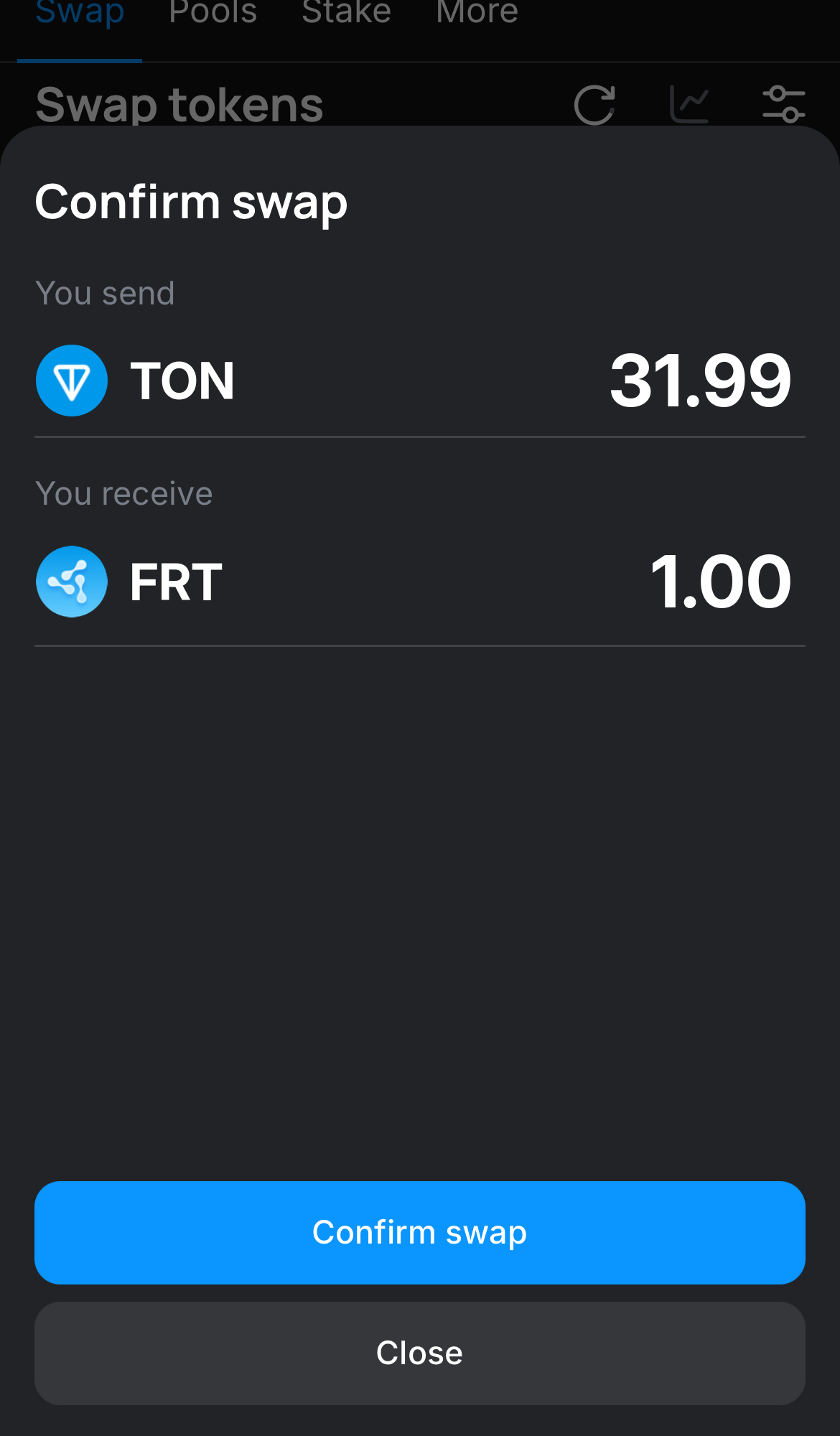 Нажмите на «Swap», дважды проверьте всю информацию и нажмите на кнопку «Confirm swap», чтобы подтвердить транзакцию.