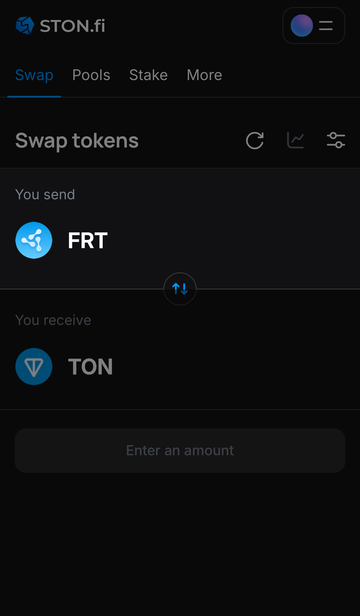 Выберете токен FRT в поле «You send».