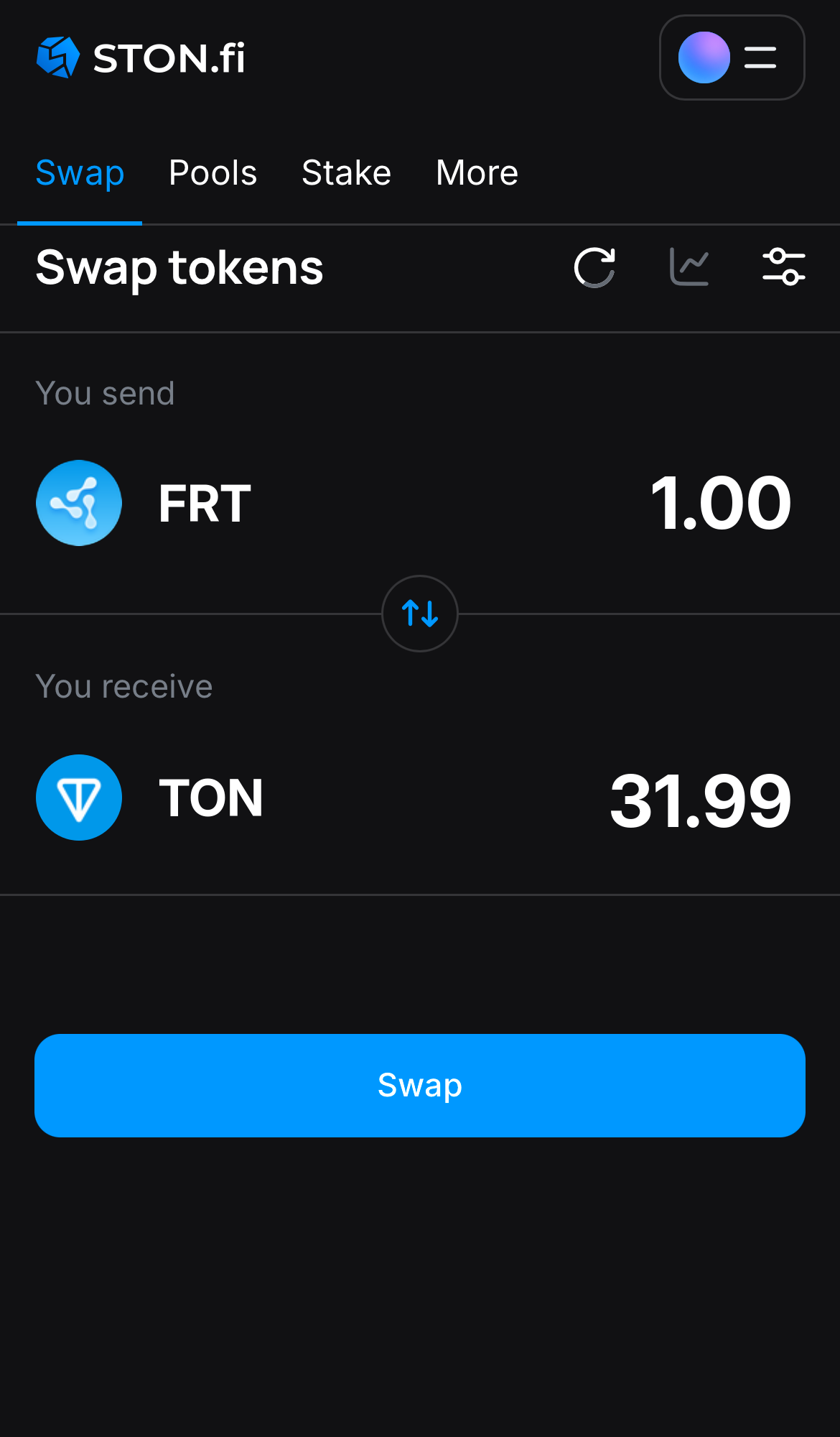 Введите количество токенов, которые вы хотите продать или купить. Алгоритм сделает все необходимые расчеты.
