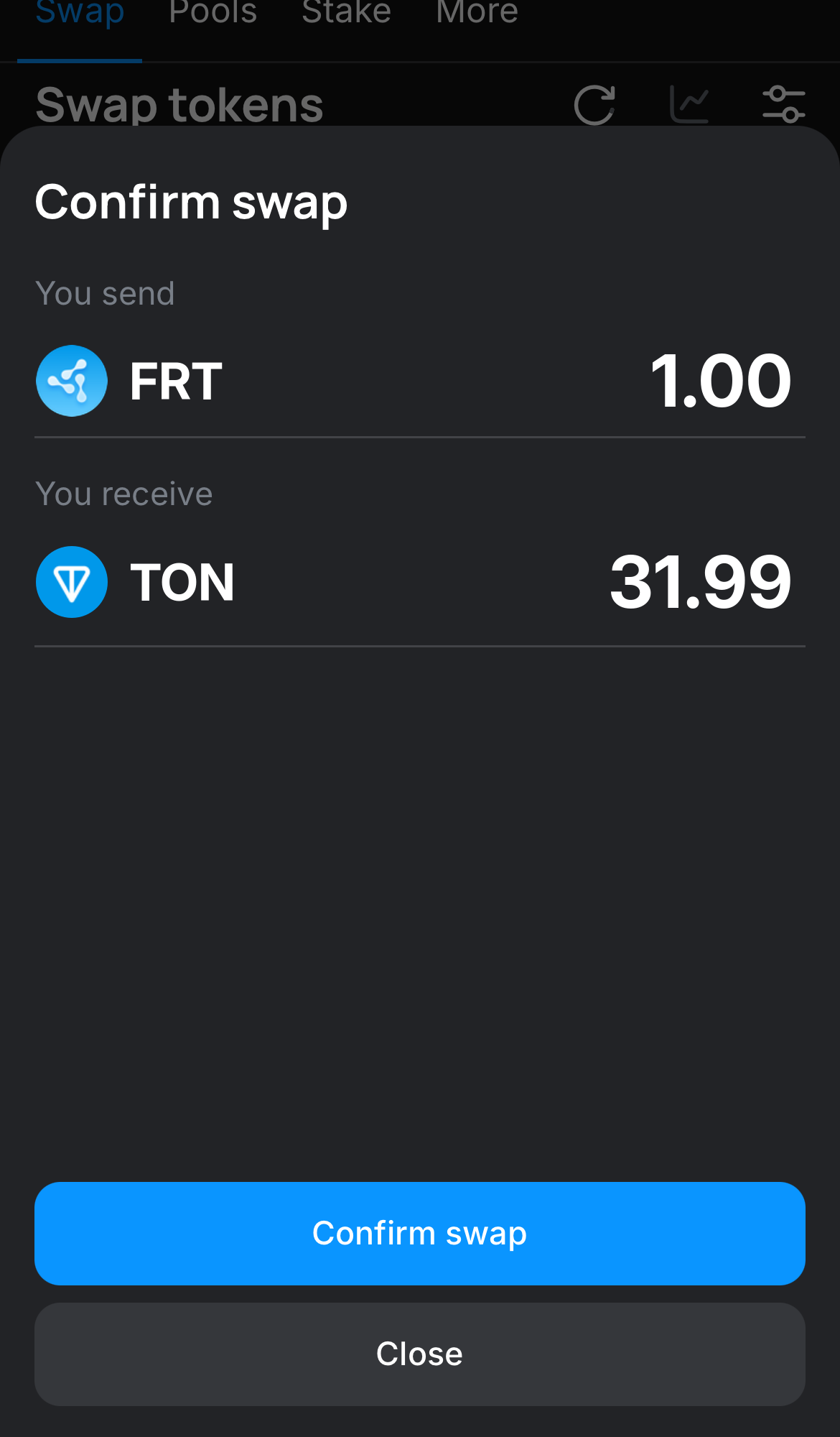 Нажмите на «Swap», дважды проверьте всю информацию и нажмите на кнопку «Confirm swap», чтобы подтвердить транзакцию.