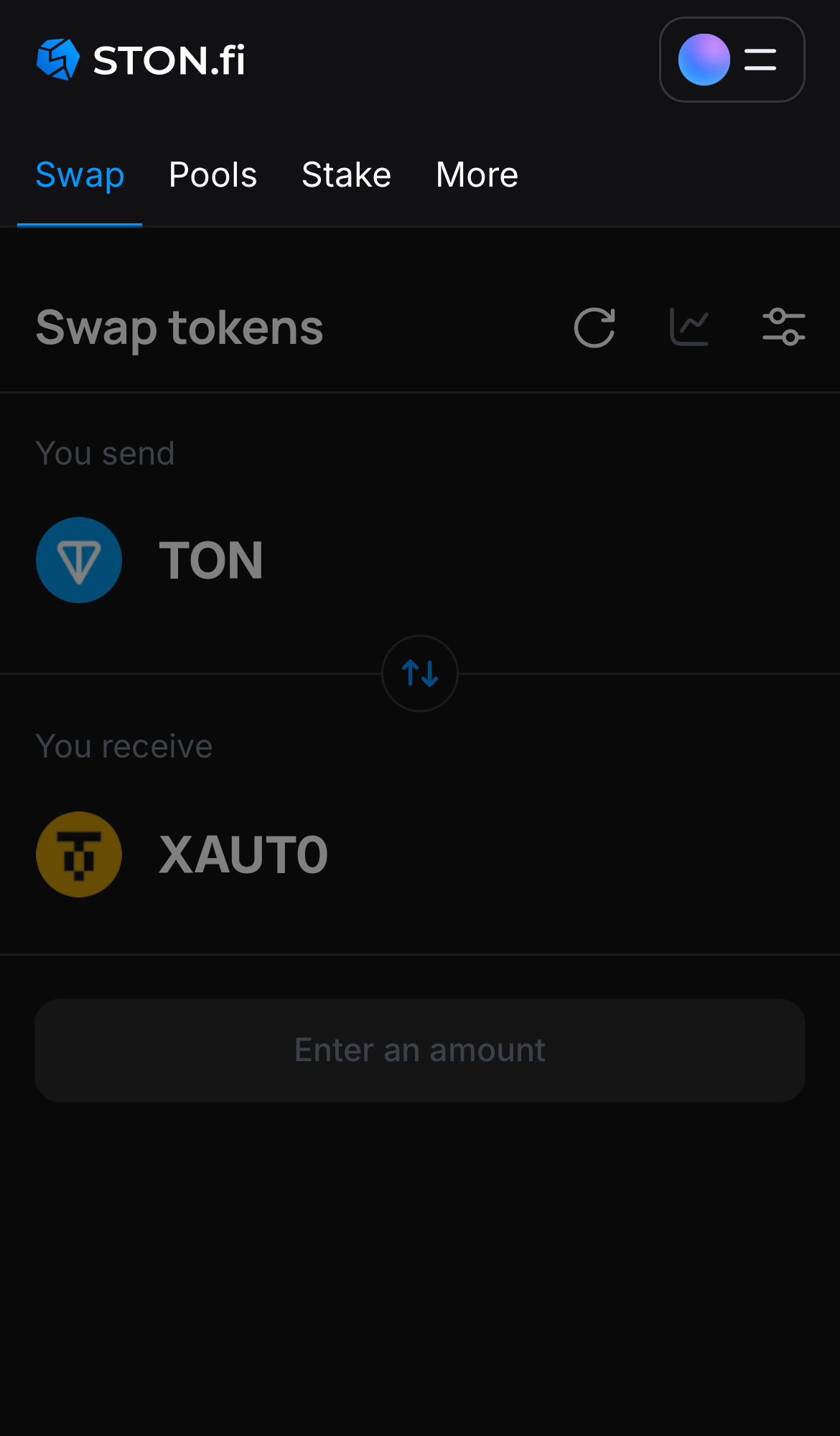 Buka aplikasi STON.fi dan buka tab ‘Swap‘.