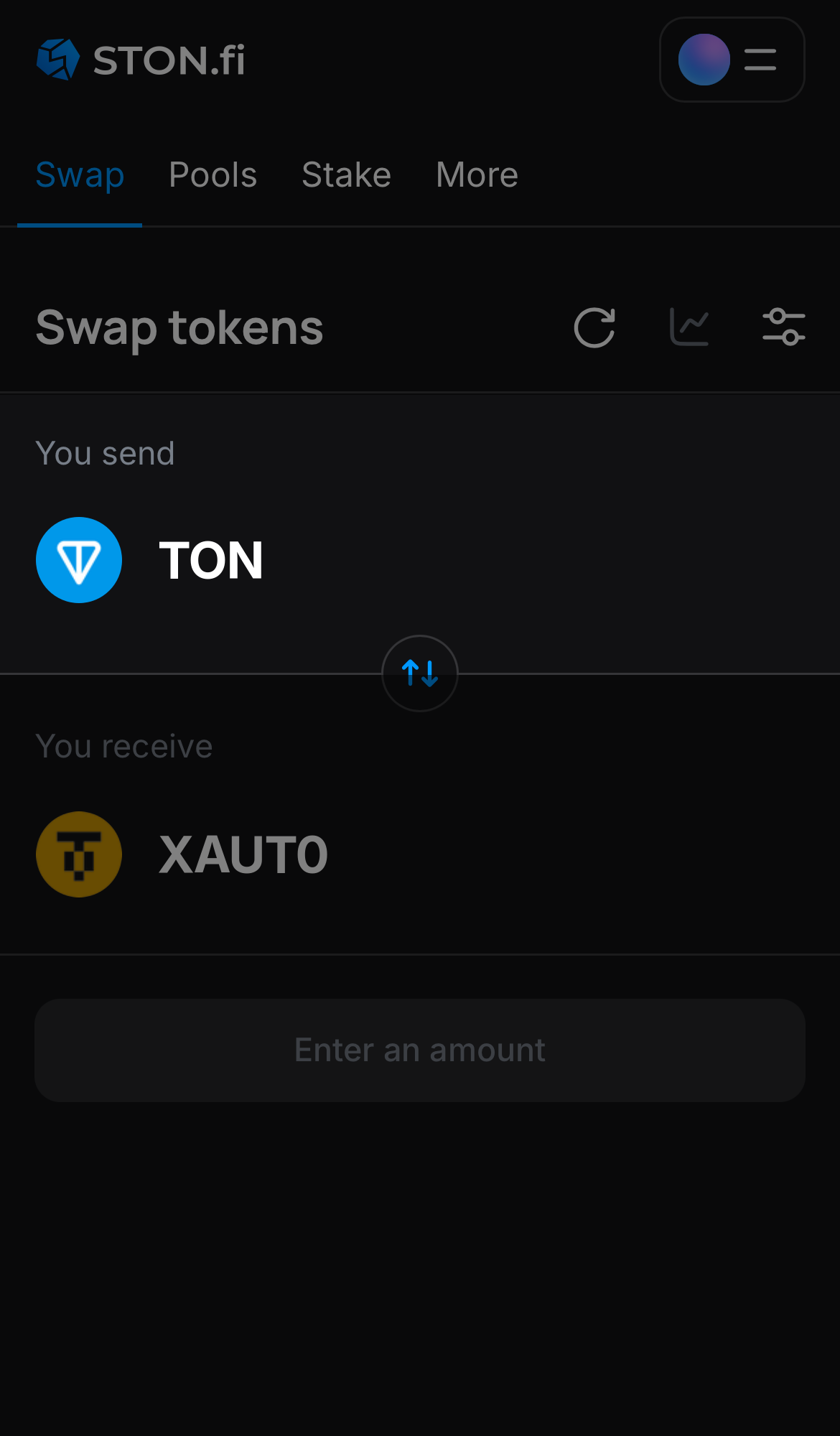 Pilih token pada kotak ‘You send’ — misalnya, TON.