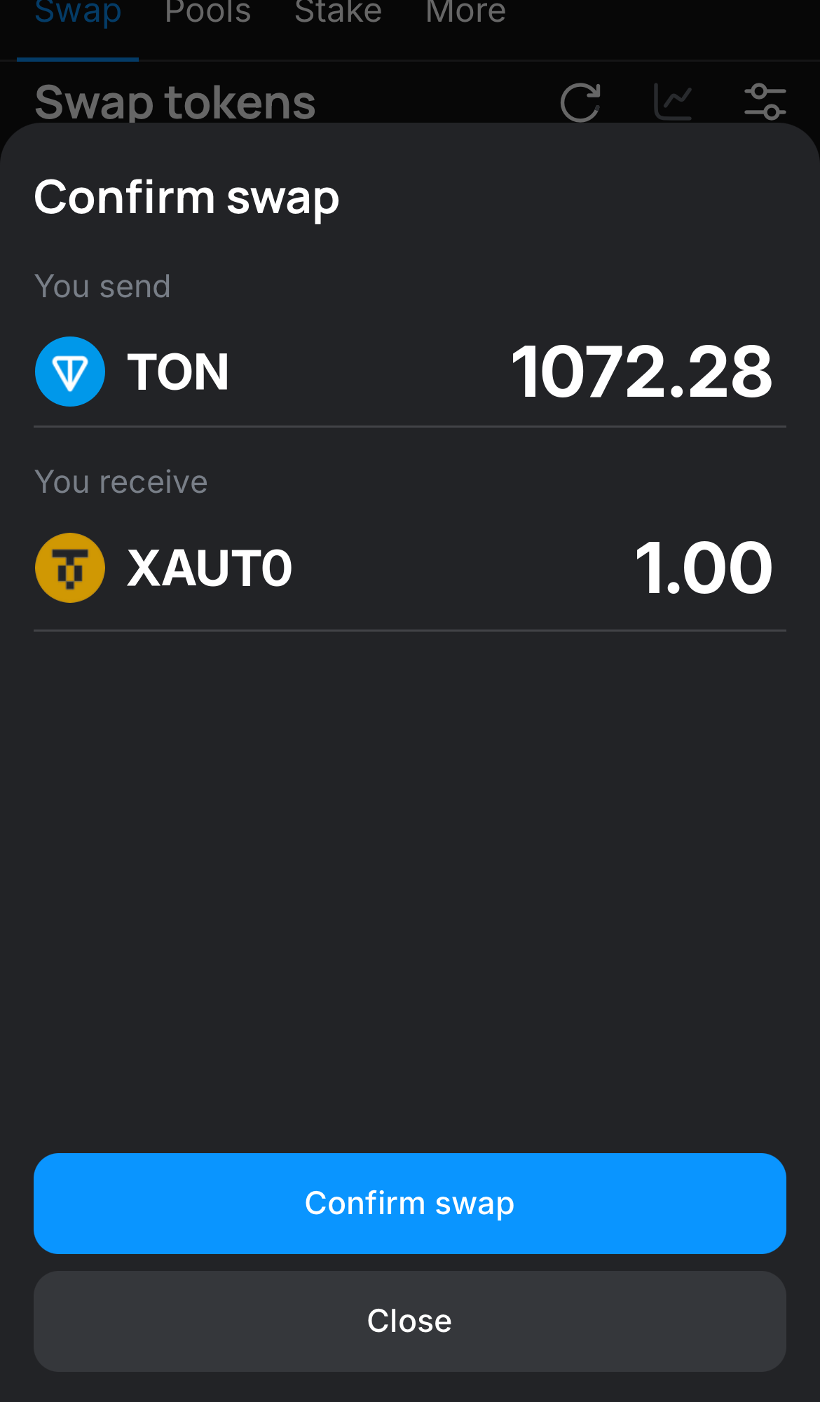 Klik ‘Swap‘, periksa kembali detailnya, dan konfirmasi transaksi dengan mengklik tombol ‘Confirm swap‘.
