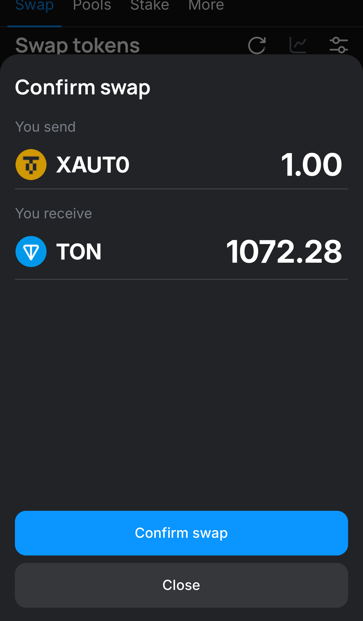 Klik ‘Swap‘, periksa kembali detailnya, dan konfirmasi transaksi dengan mengklik tombol ‘Confirm swap‘.