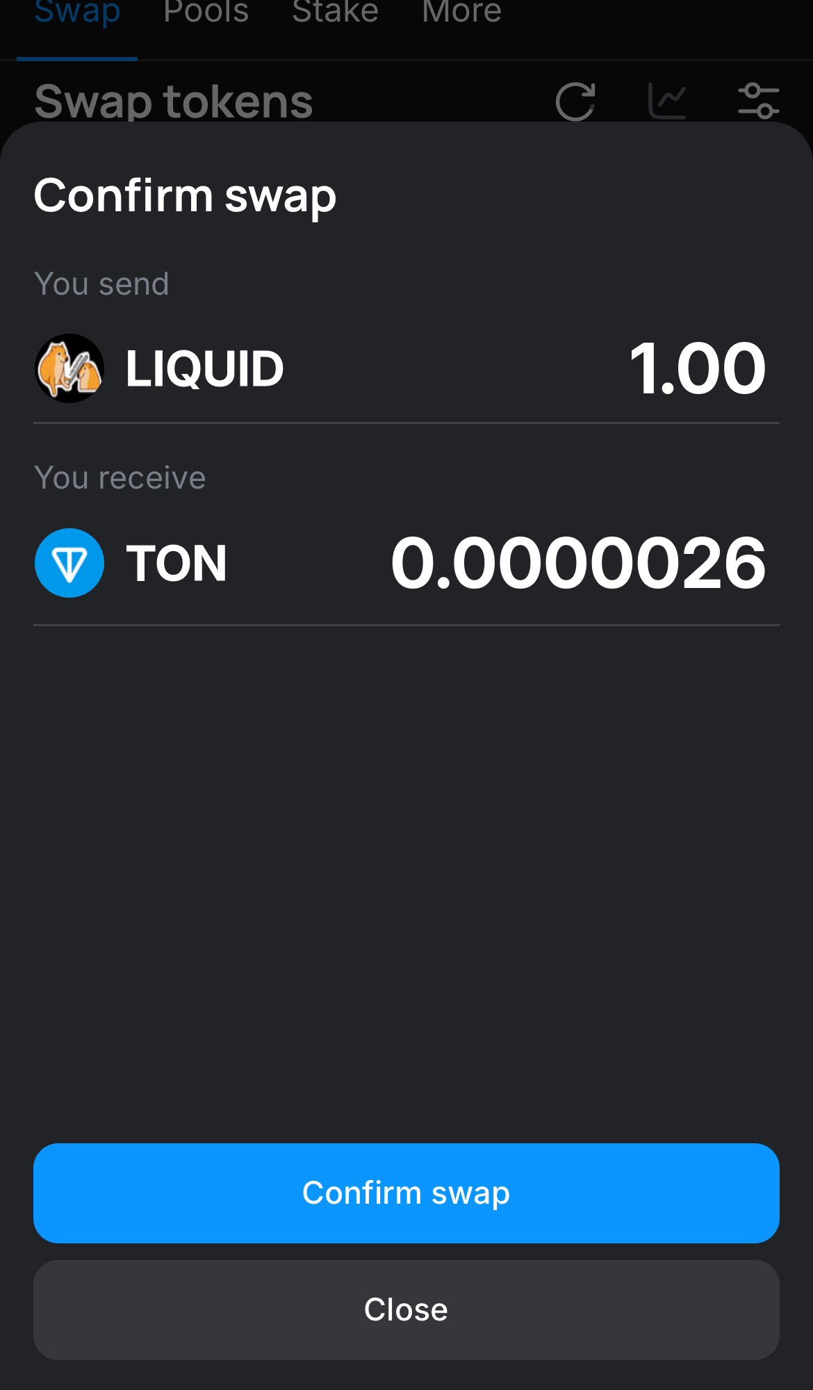 Klik ‘Swap‘, periksa kembali detailnya, dan konfirmasi transaksi dengan mengklik tombol ‘Confirm swap‘.