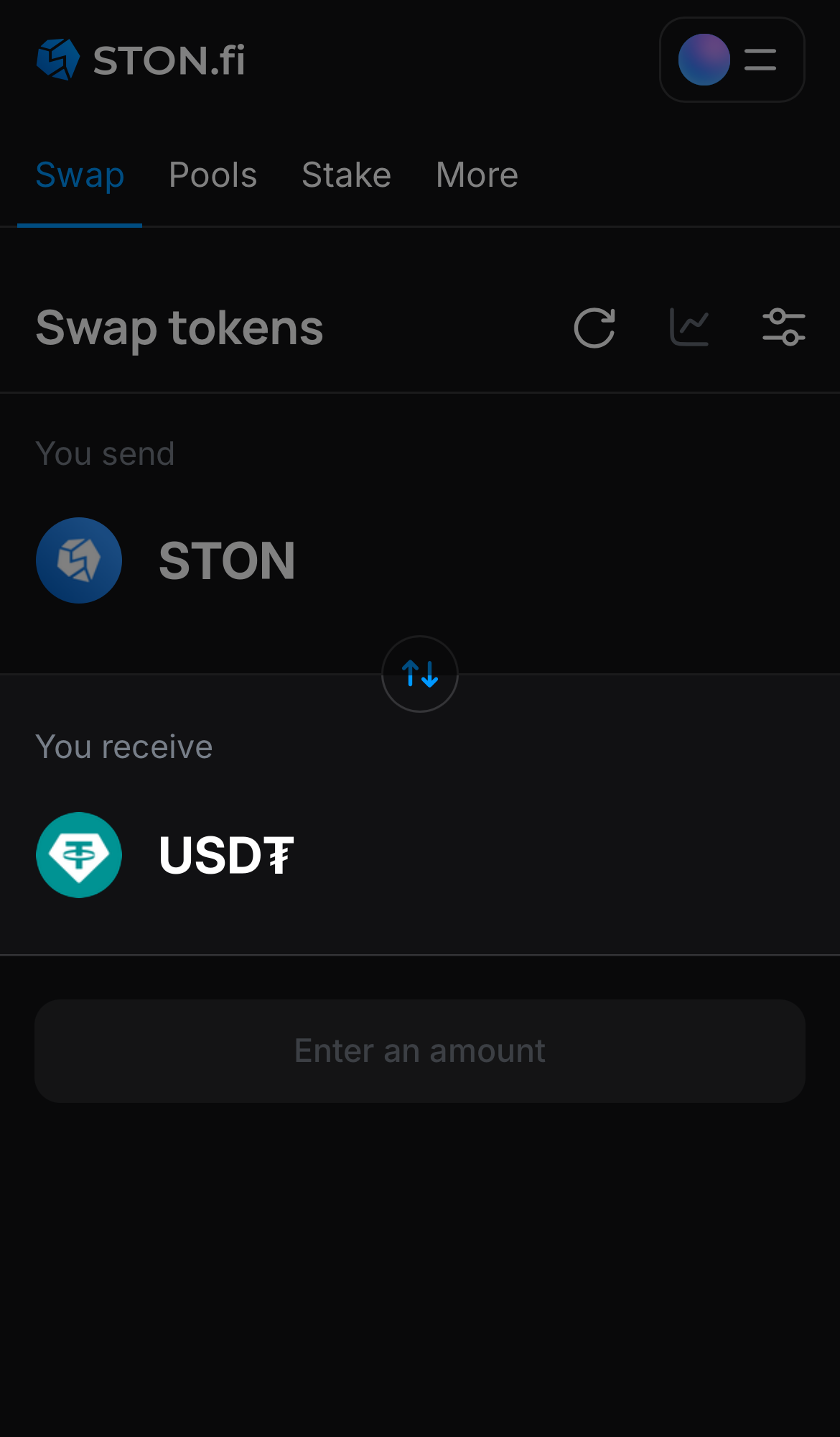Choose a token in the ‘You receive’ box — for example, USD₮.