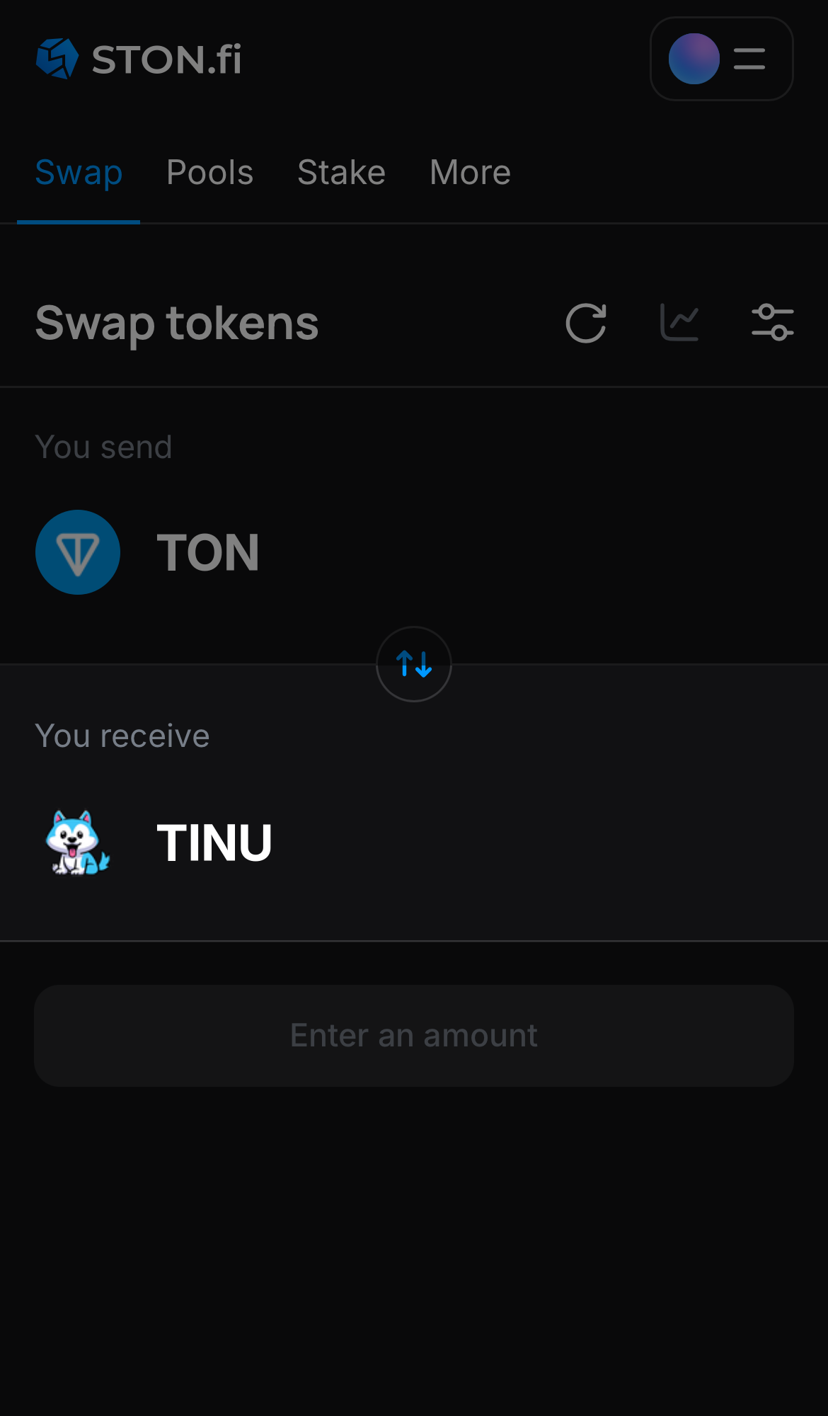 Selecione TINU na caixa ‘You receive‘.