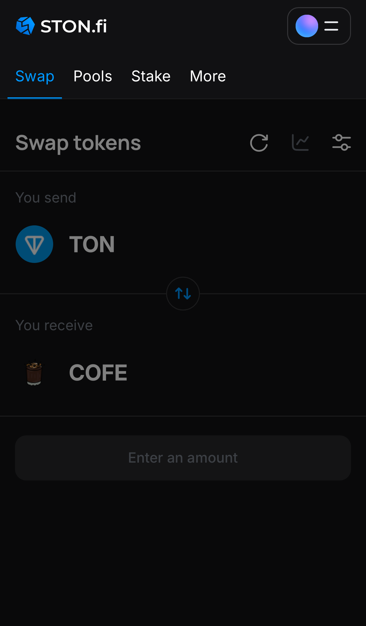 Abre la aplicación STON.fi y dirígete a la pestaña ‘Swap‘.