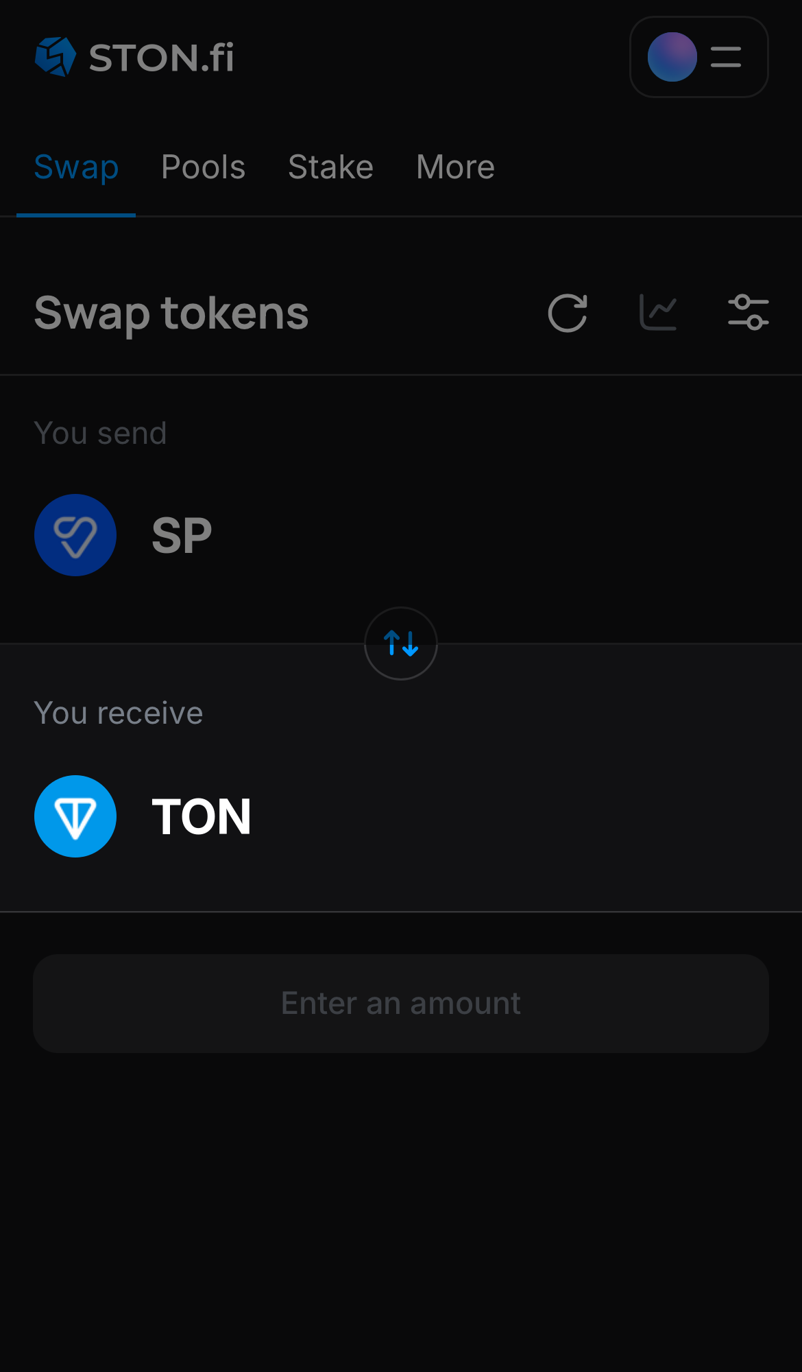 Choose a token in the ‘You receive’ box — for example, TON.
