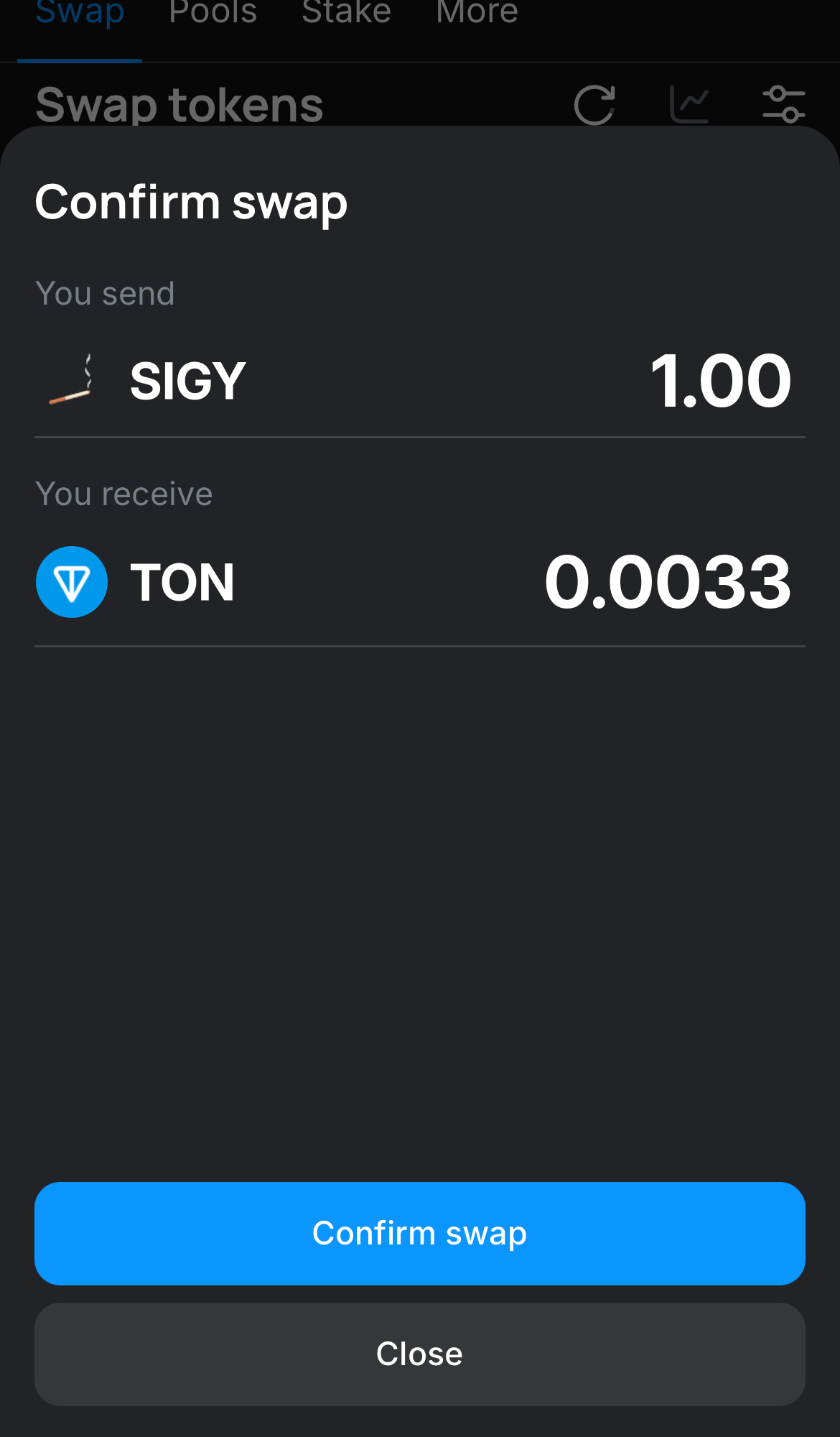 Klik ‘Swap‘, periksa kembali detailnya, dan konfirmasi transaksi dengan mengklik tombol ‘Confirm swap‘.