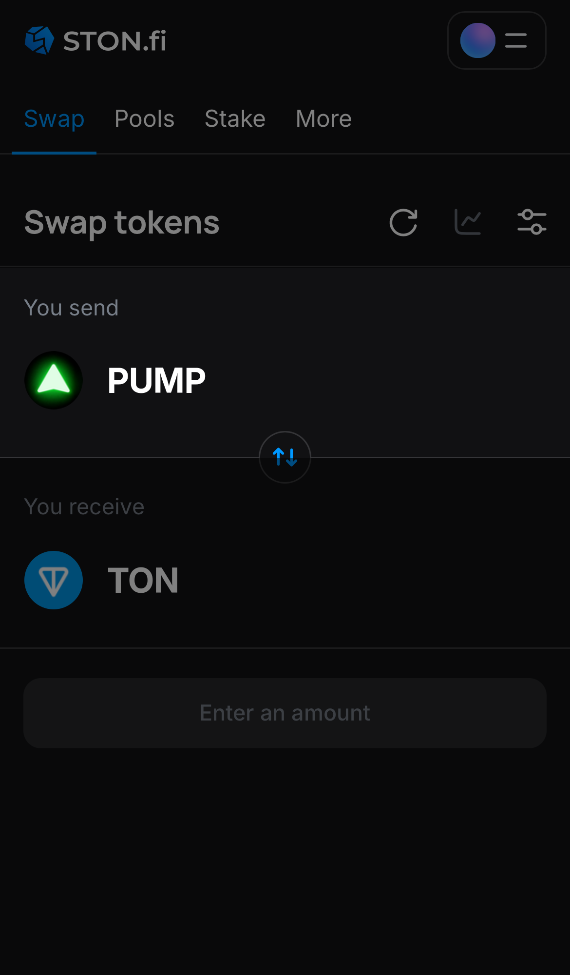 Selecione PUMP na caixa ‘You send‘.