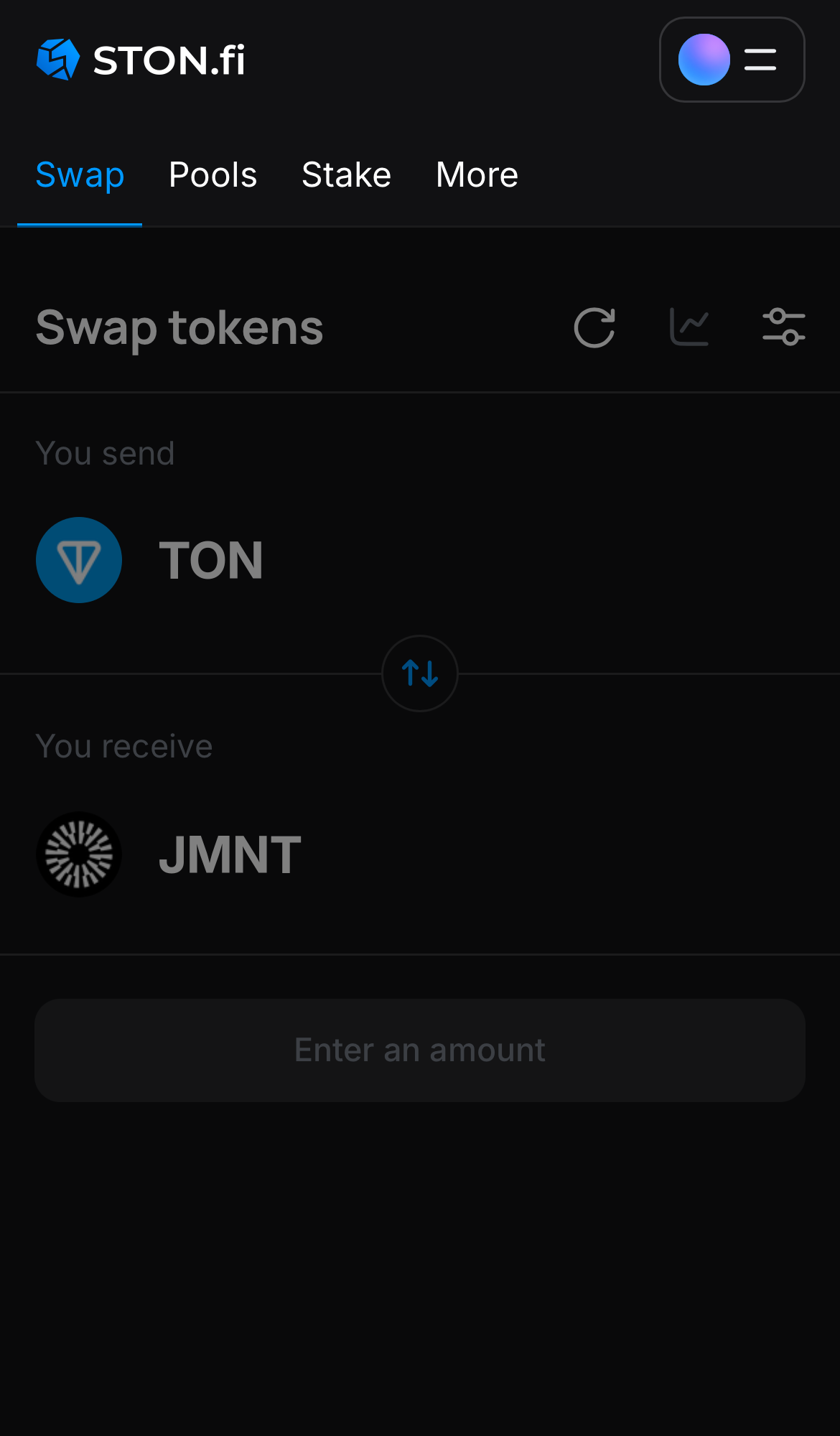 Mở ứng dụng STON.fi và chuyển đến tab ‘Swap‘.