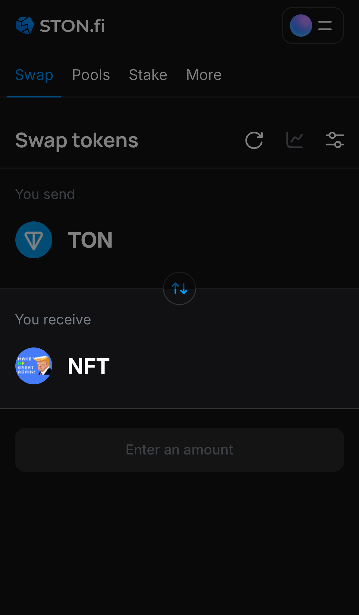 Choose NFT in the ‘You receive‘ box.
