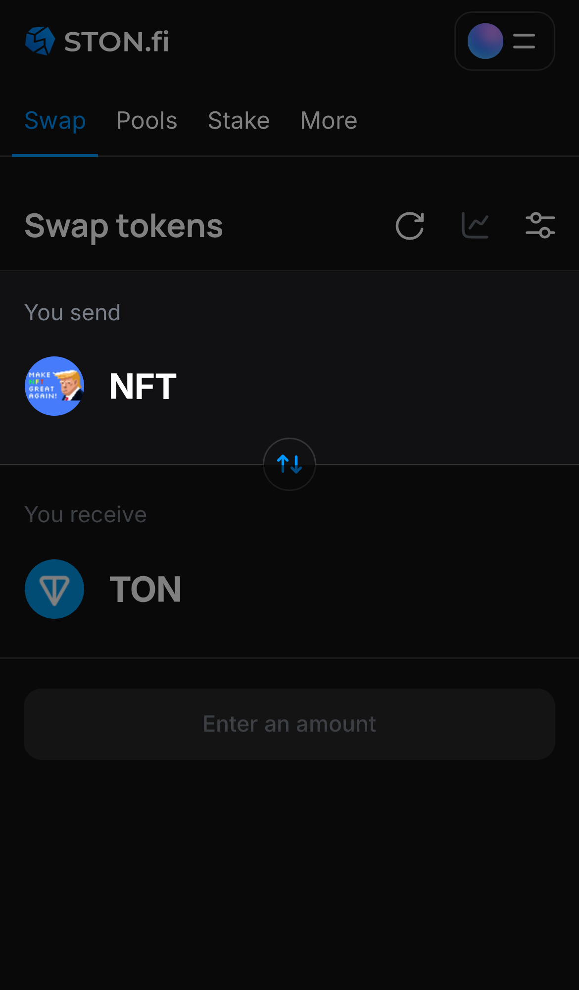 Choose NFT in the ‘You send‘ box.