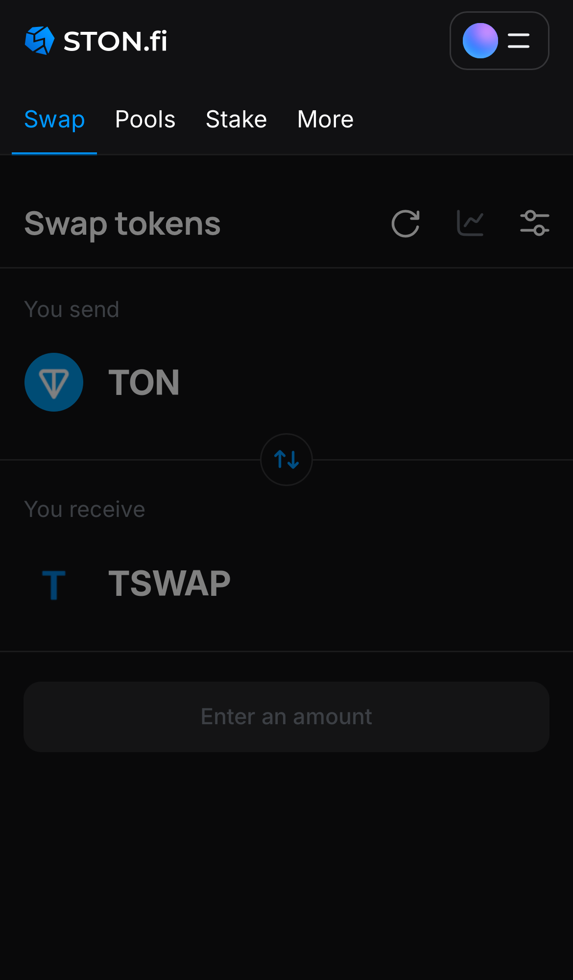 Ouvrez l’ application STON.fi et allez sur l’onglet ‘Swap‘.