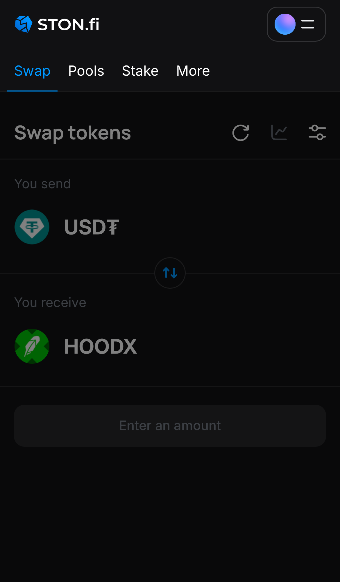 Откройте STON.fi и перейдите на вкладку «Swap».