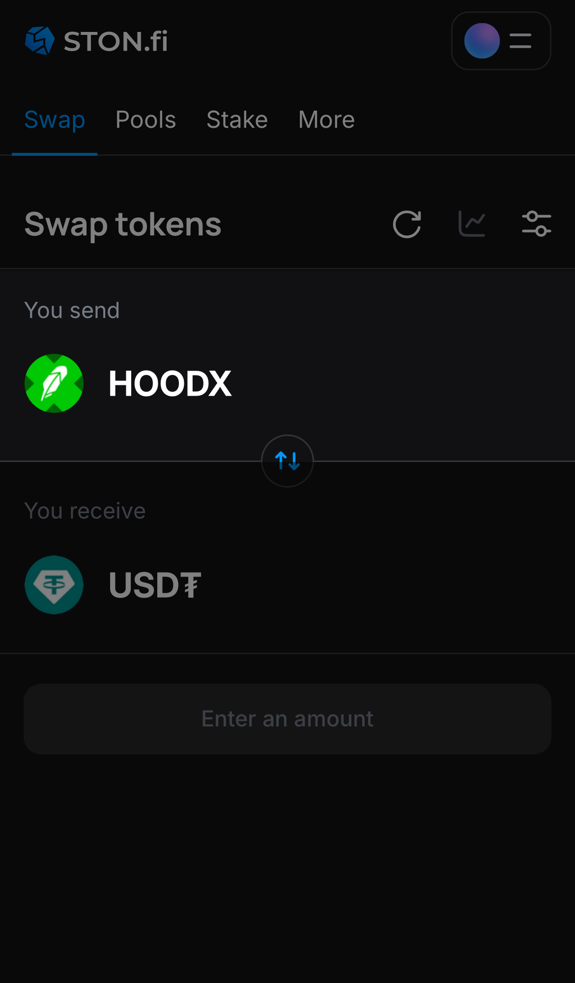 Выберете токен HOODx в поле «You send».