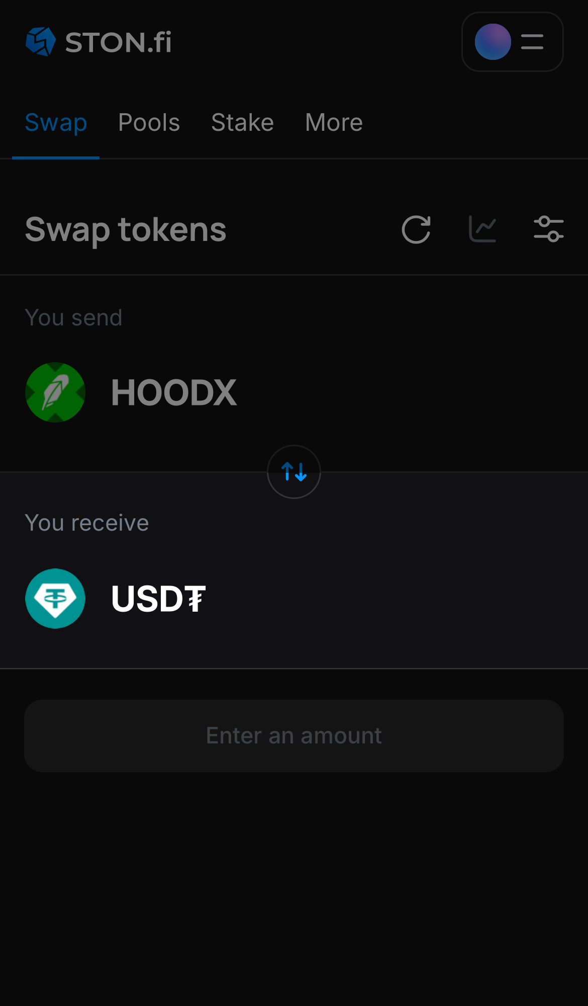 Выберите токен в поле «You receive» — например, USD₮.