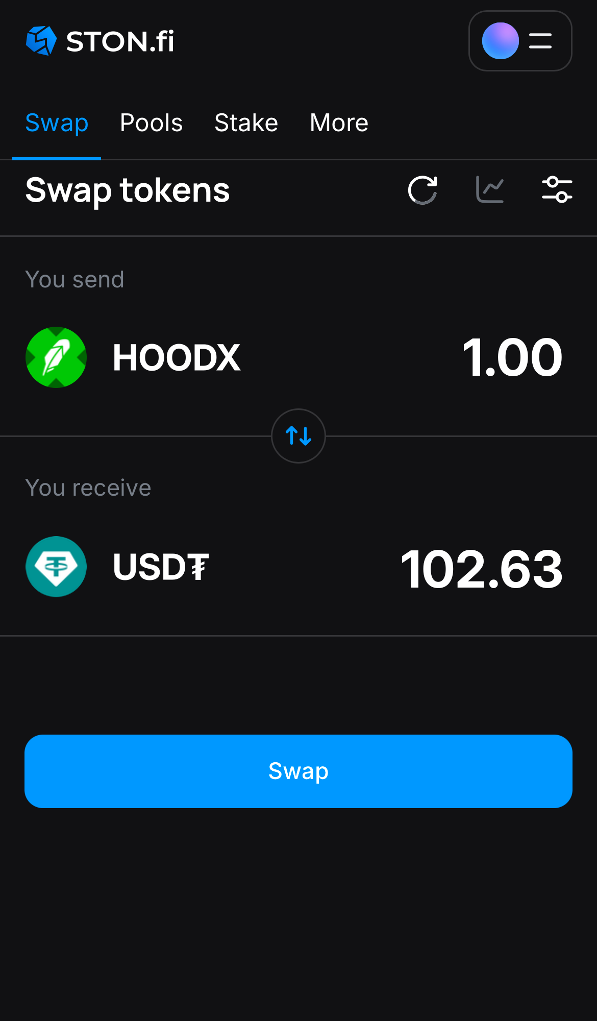 Введите количество токенов, которые вы хотите продать или купить. Алгоритм сделает все необходимые расчеты.