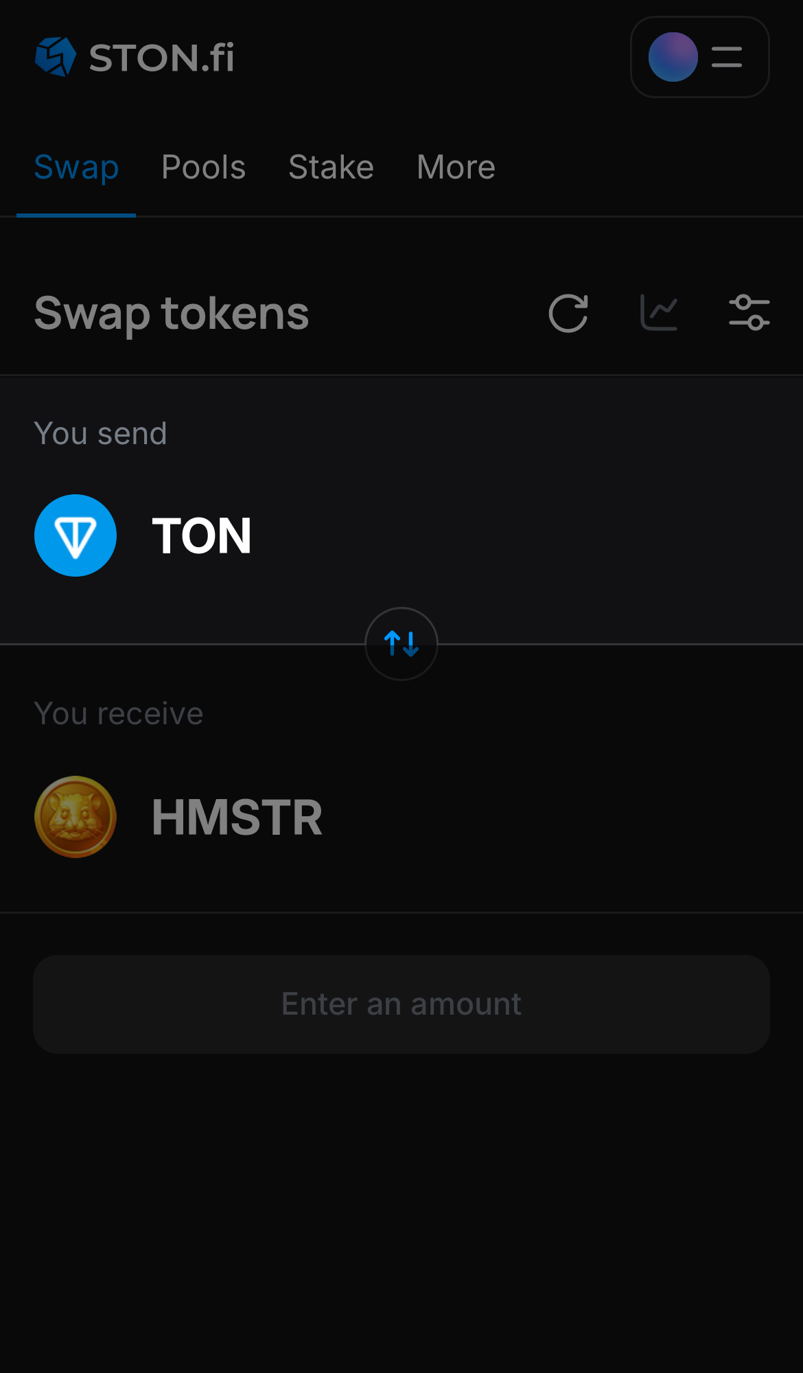 Selecione um token na caixa ‘You send’ — por exemplo, TON.