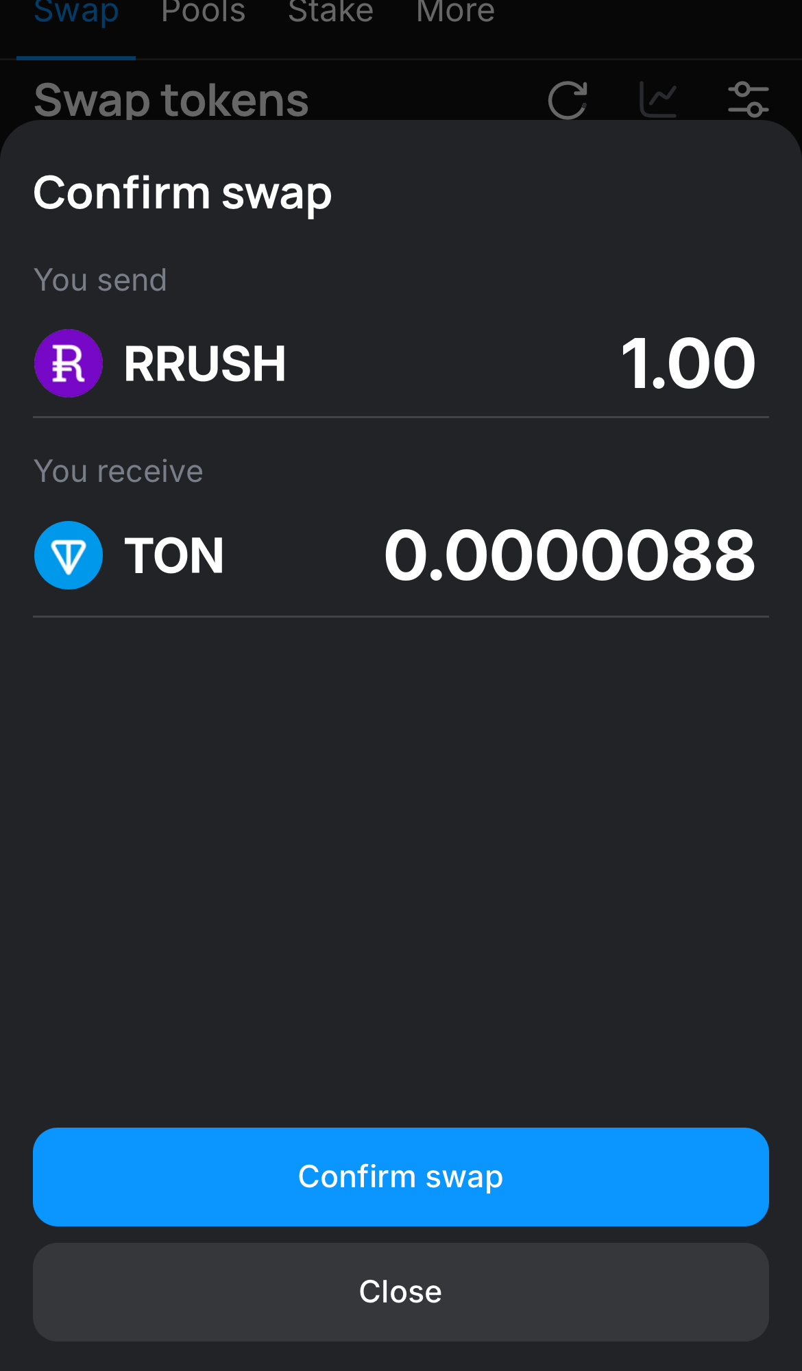 Klik ‘Swap‘, periksa kembali detailnya, dan konfirmasi transaksi dengan mengklik tombol ‘Confirm swap‘.