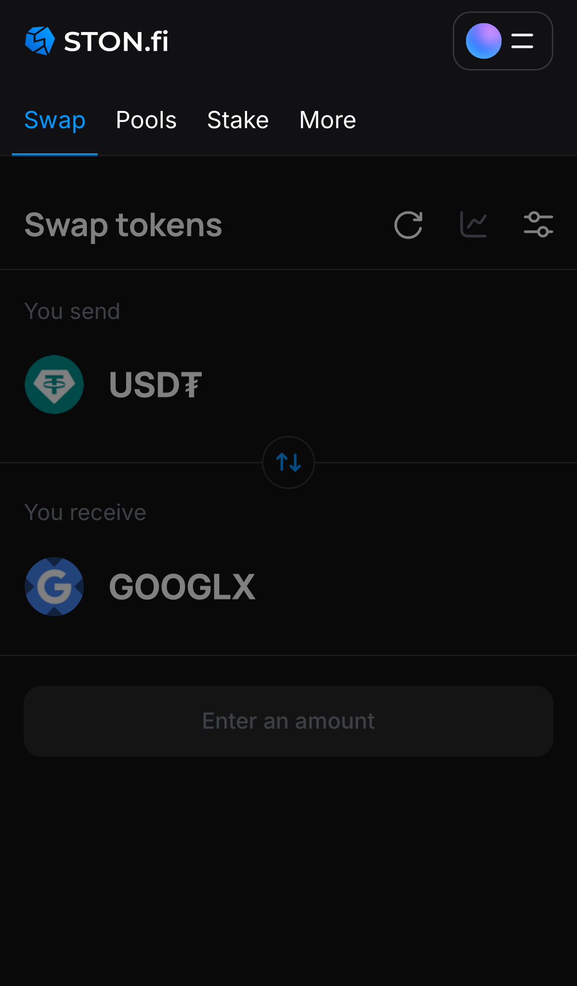 Откройте STON.fi и перейдите на вкладку «Swap».