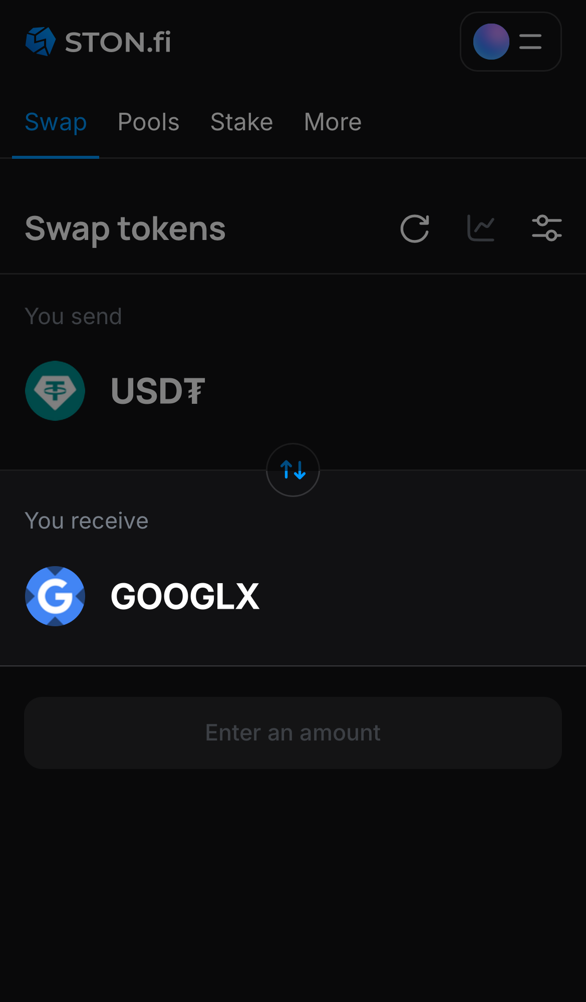 Выберите GOOGLx в поле «You receive».