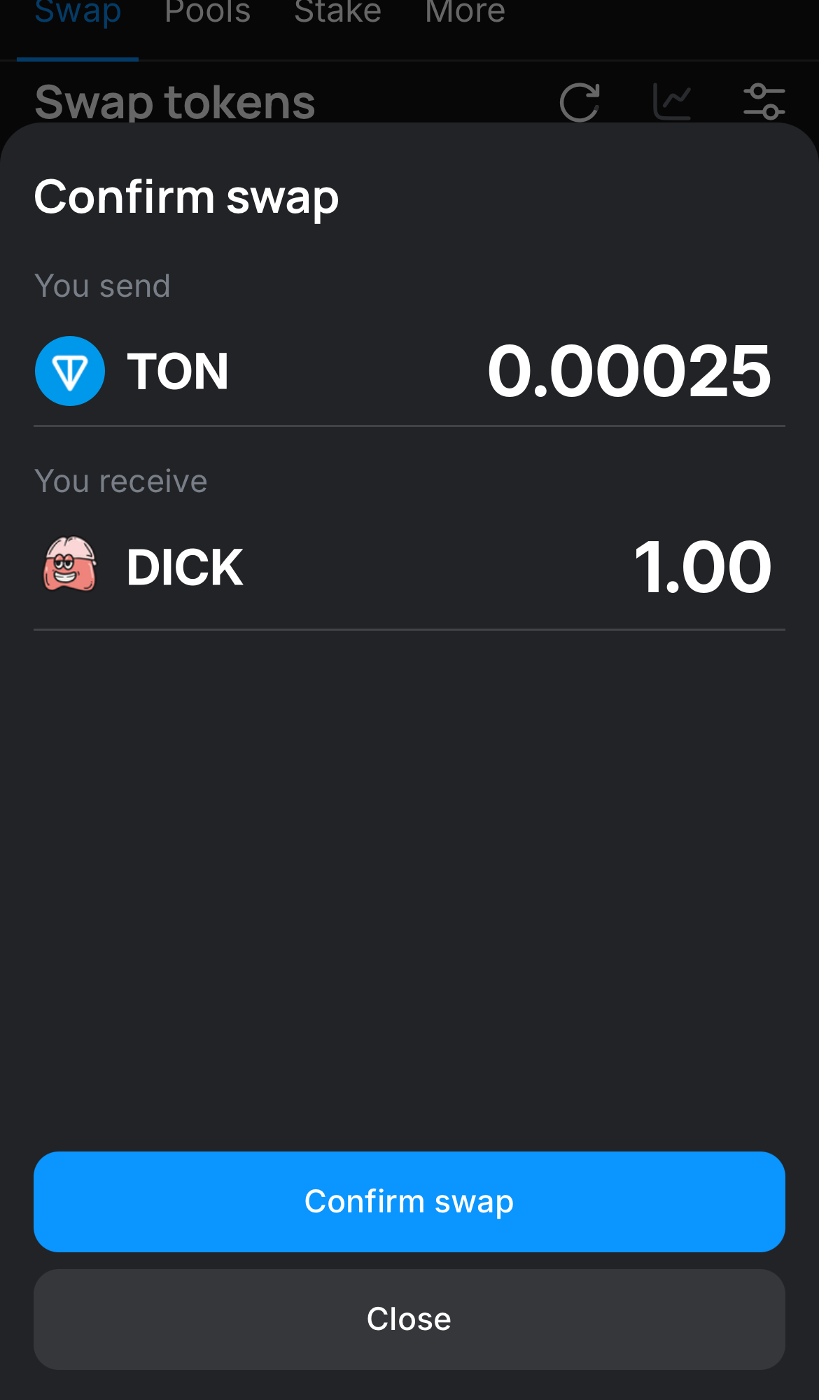 Click ‘Swap‘, double-check the details, and confirm the transaction by clicking the ‘Confirm swap‘ button.