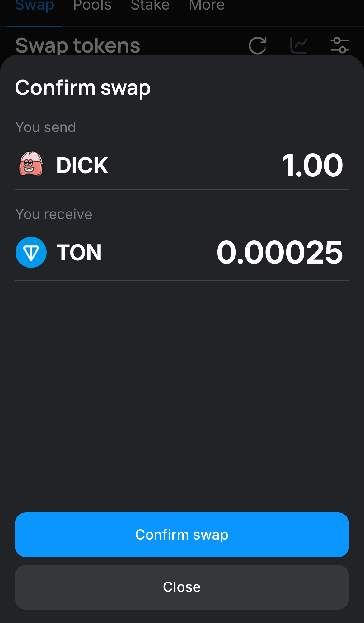 Click ‘Swap‘, double-check the details, and confirm the transaction by clicking the ‘Confirm swap‘ button.