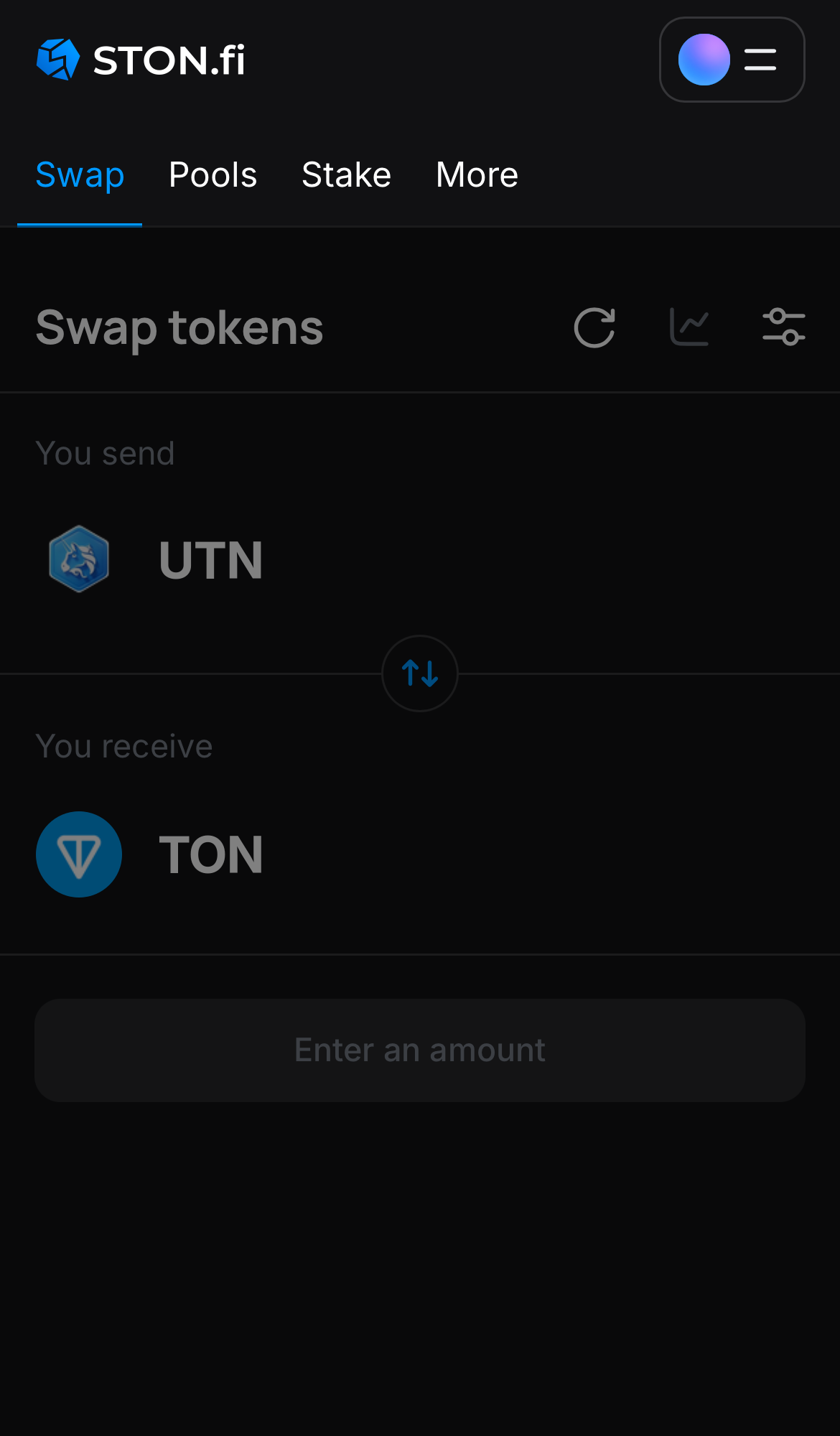 Open the STON.fi app and navigate to the ‘Swap‘ tab.