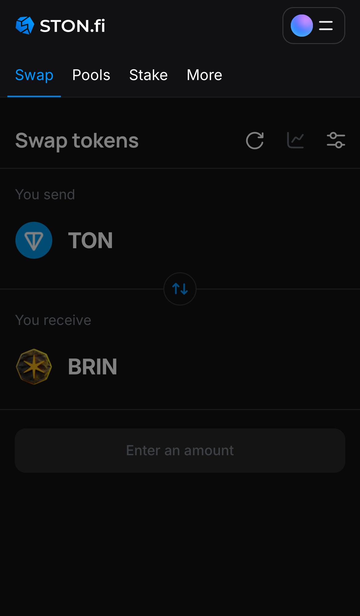 Abre la aplicación STON.fi y dirígete a la pestaña ‘Swap‘.
