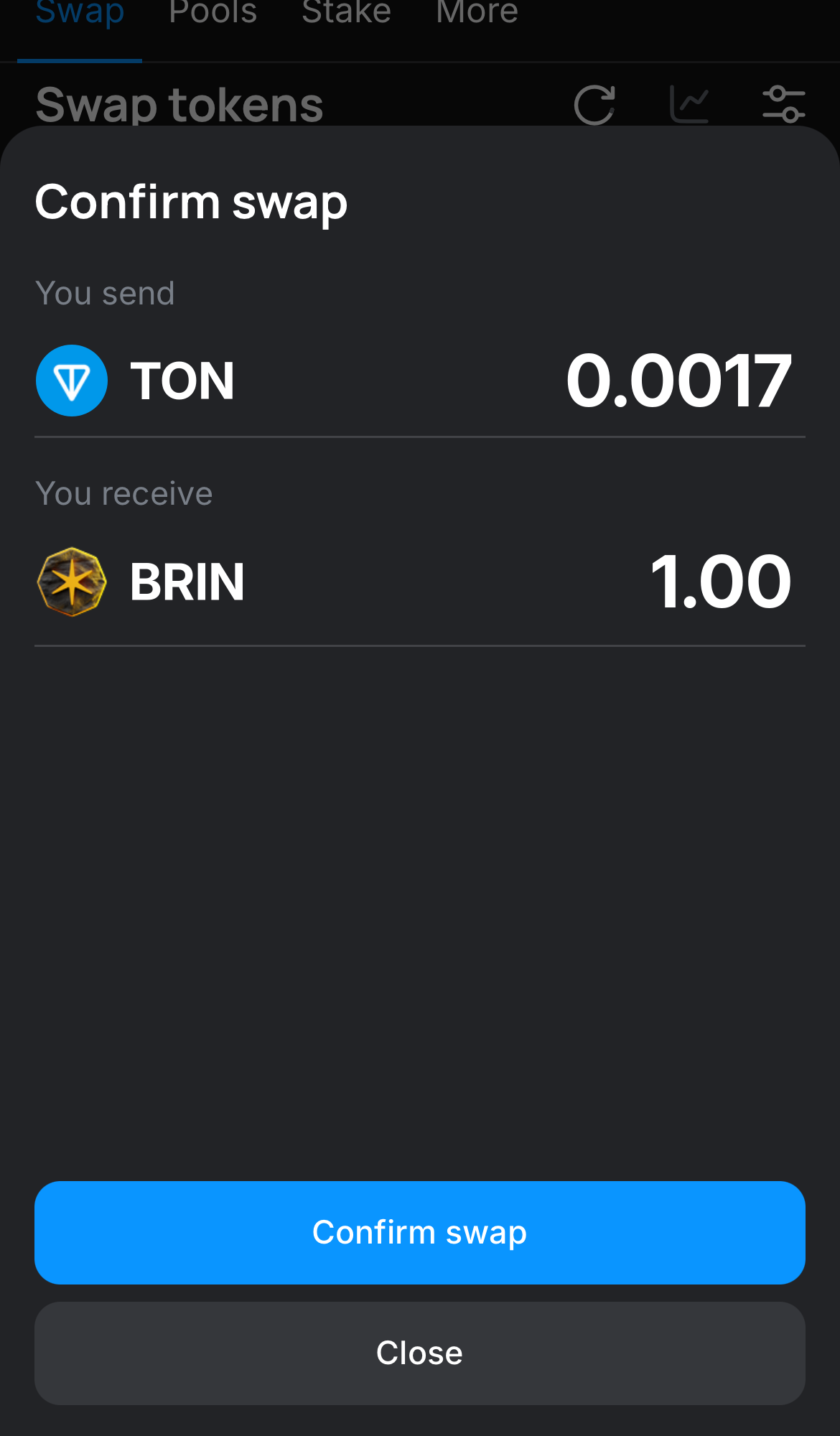 Haz clic en ‘Swap‘, revisa los detalles y confirma la transacción haciendo clic en el botón ‘Confirm swap‘.