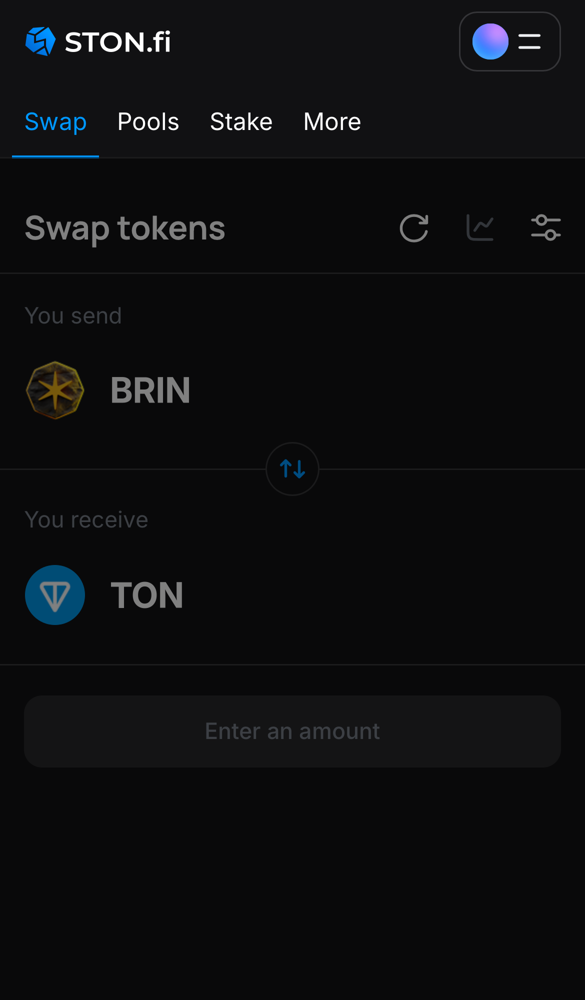 Abre la aplicación STON.fi y dirígete a la pestaña ‘Swap‘.