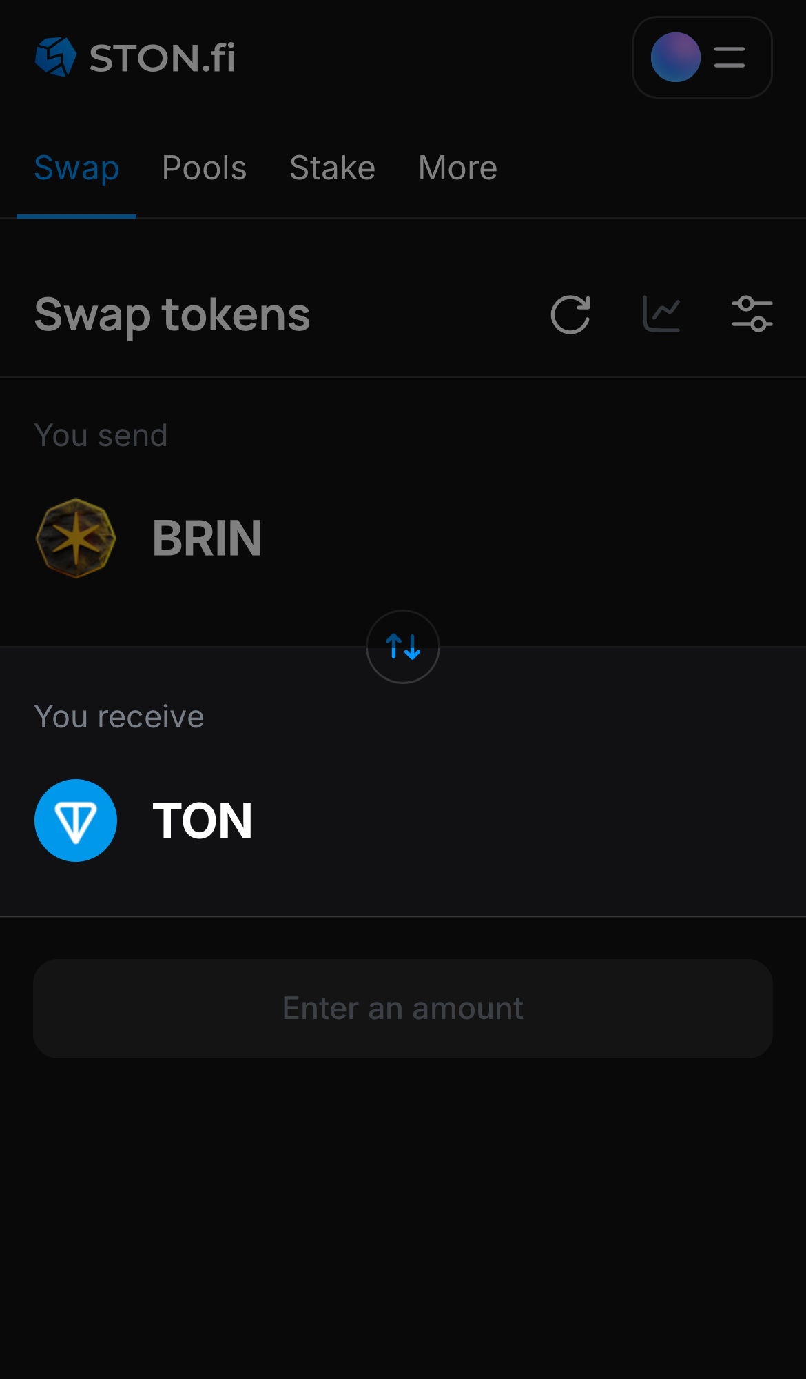 Elige un token en la casilla ‘You receive’ — por ejemplo, TON.