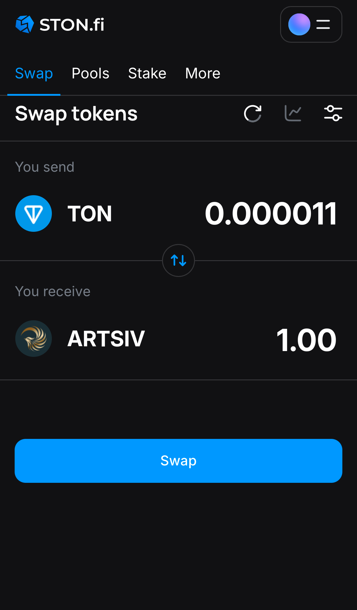 Input the quantity of tokens you‘re selling (or buying), and let the algorithm do all the calculations.