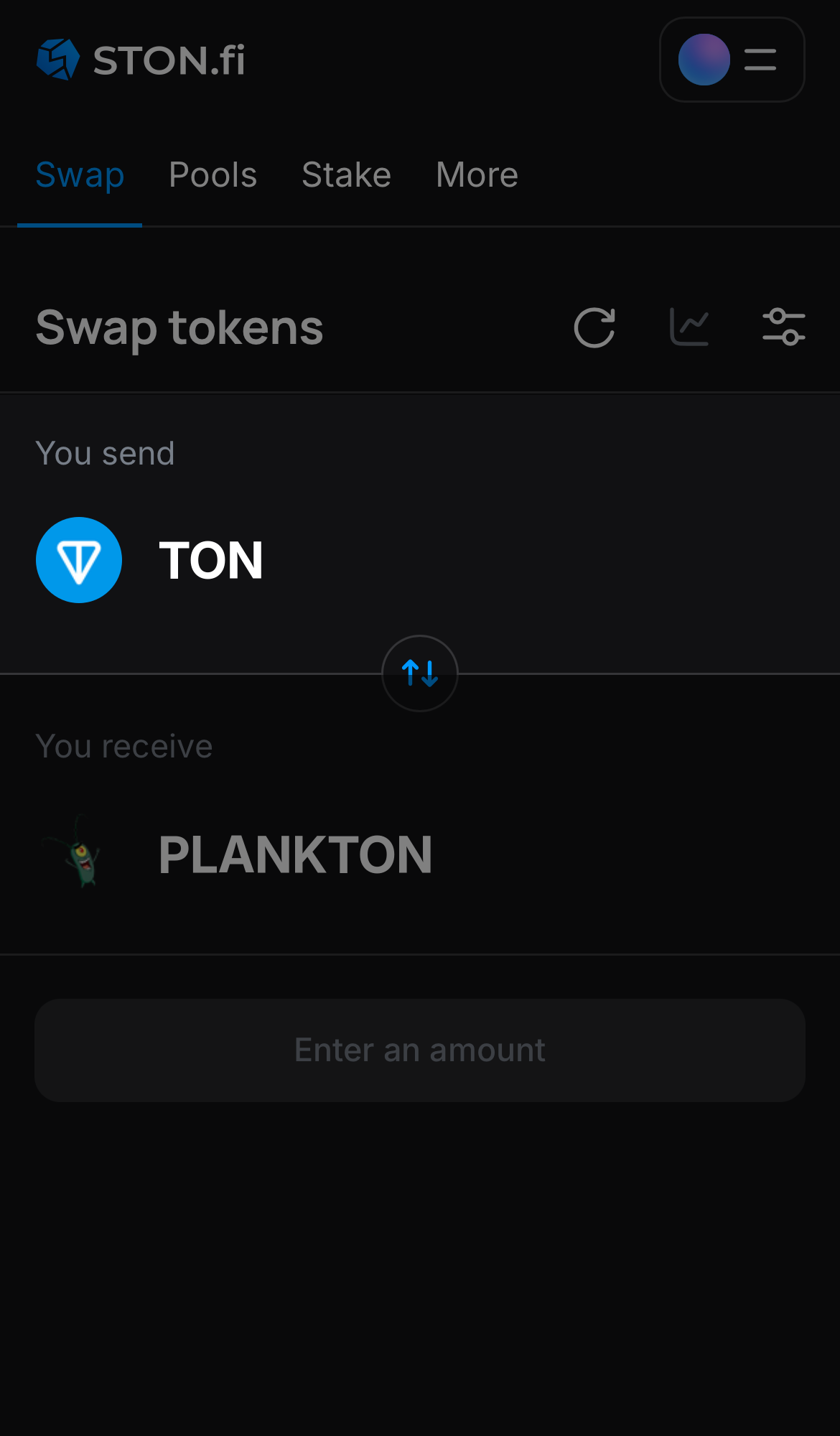 Selecione um token na caixa ‘You send’ — por exemplo, TON.
