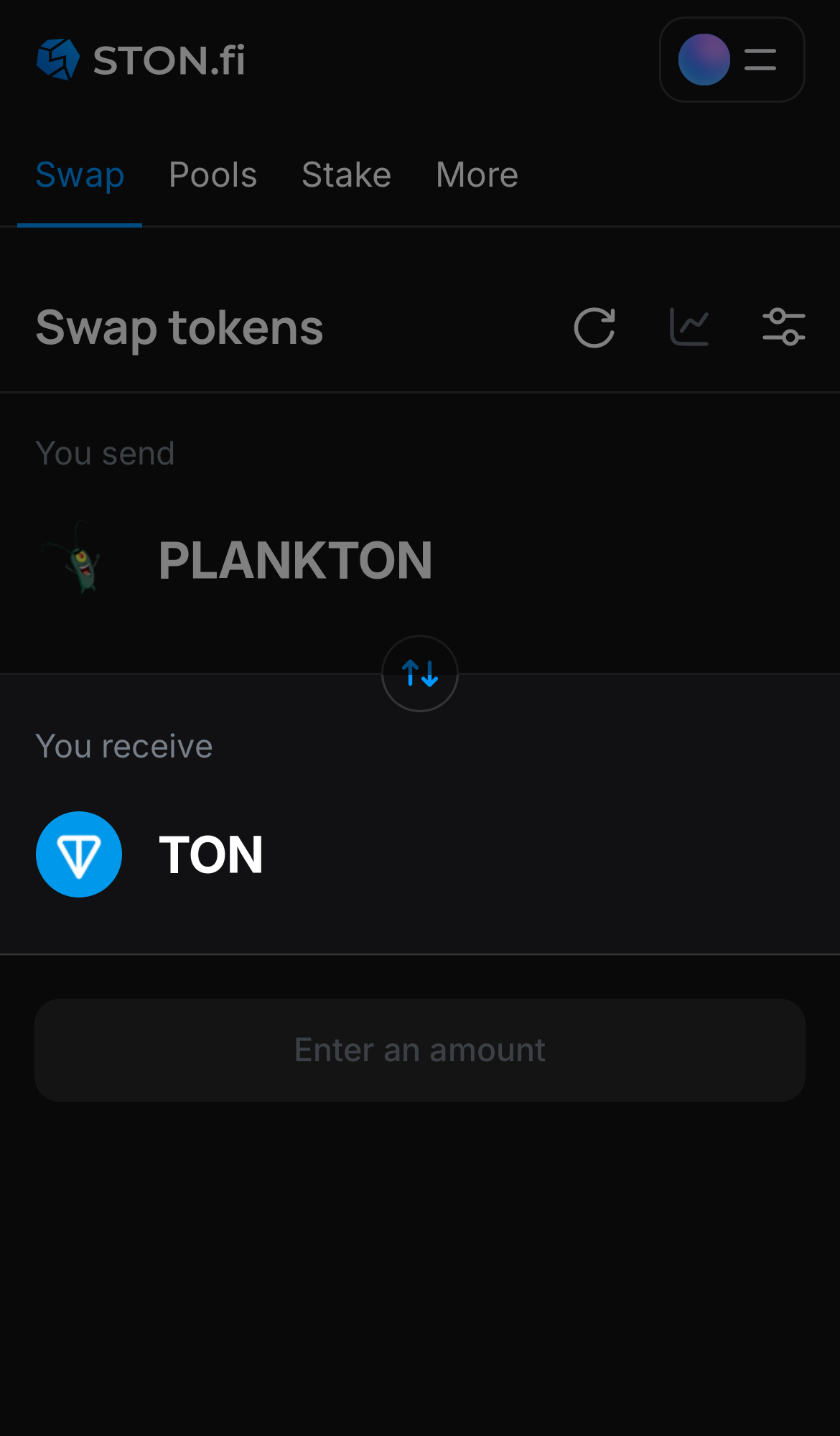 Selecione um token na caixa ‘You receive’ — por exemplo, TON.