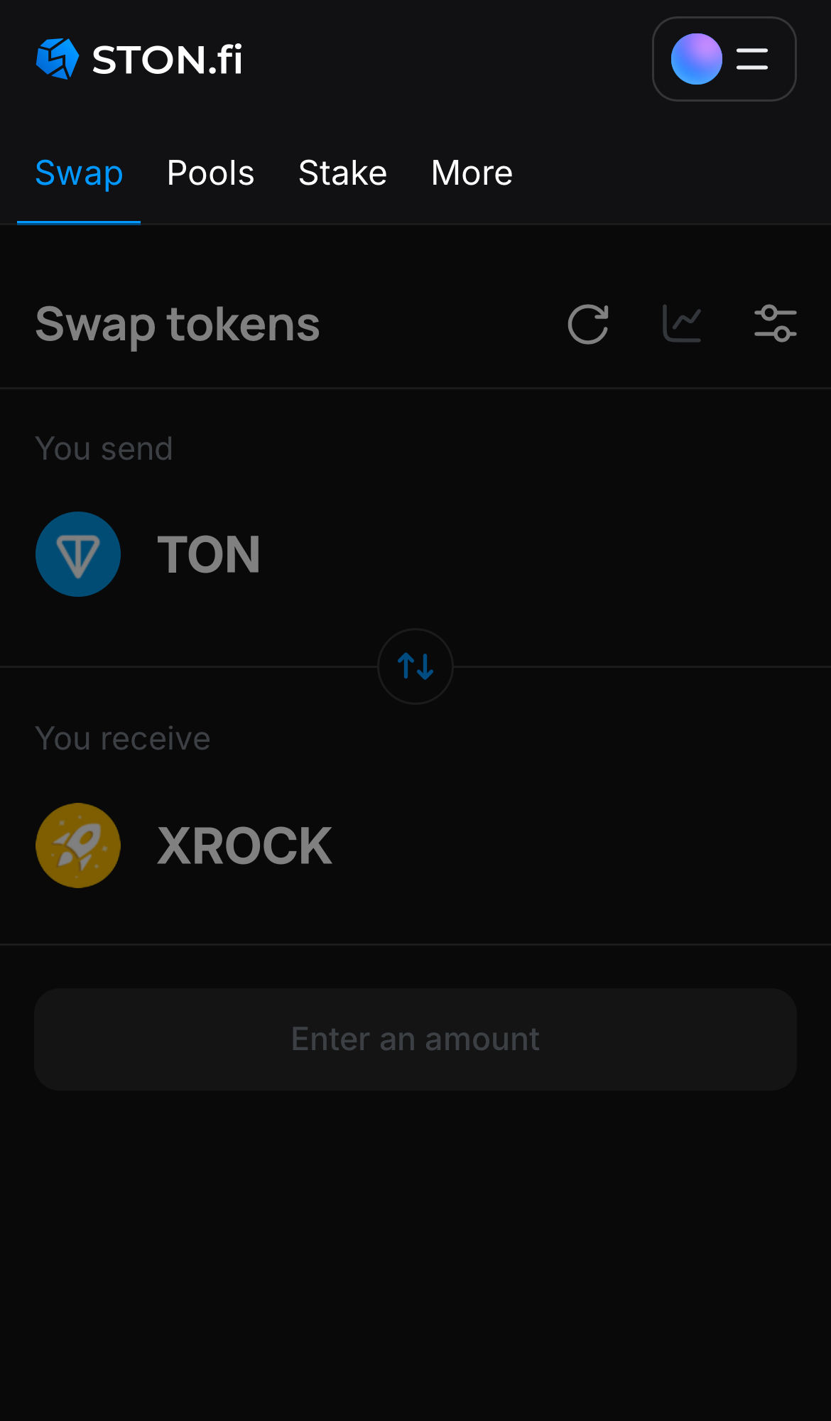 Open the STON.fi app and navigate to the ‘Swap‘ tab.