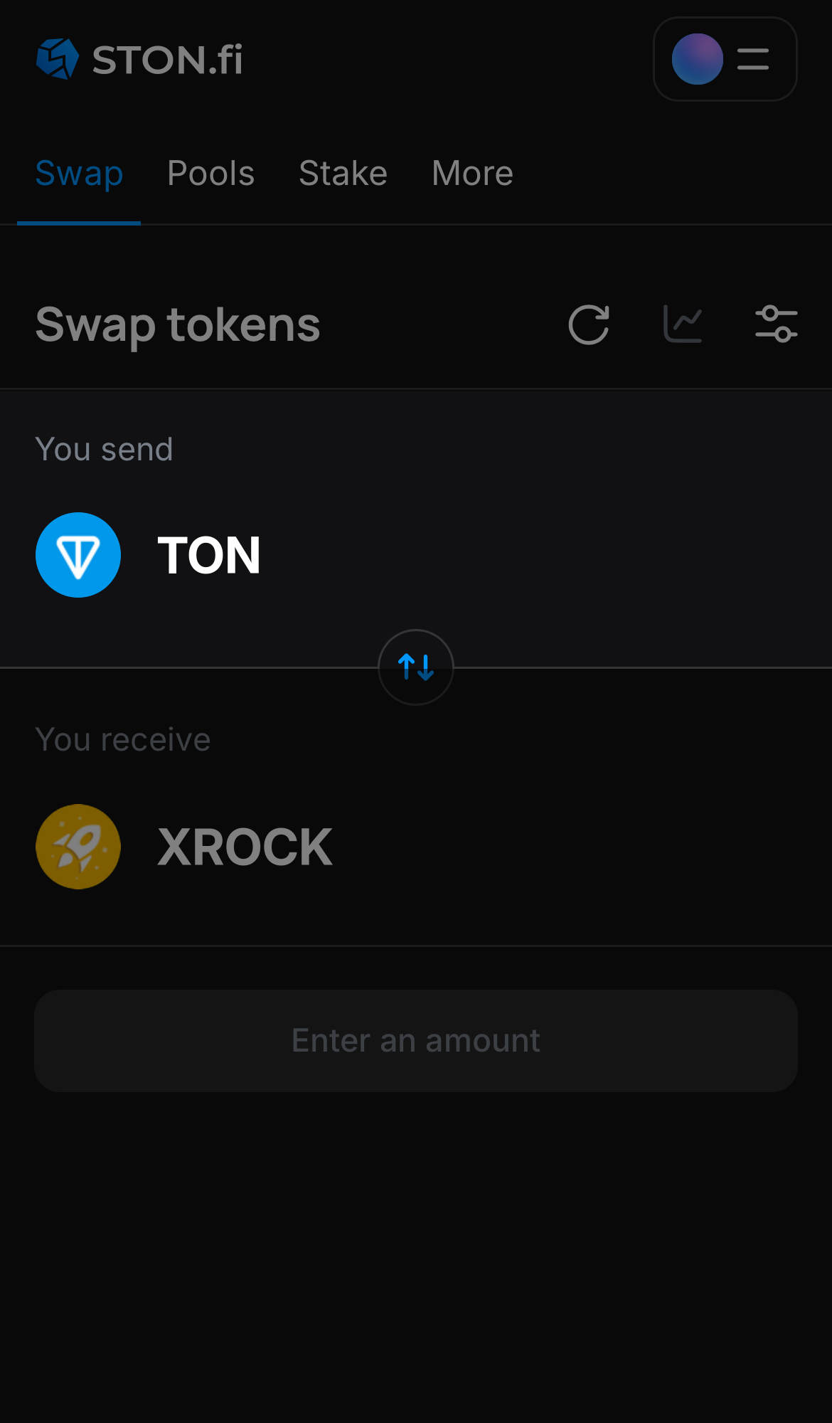 Choose a token in the ‘You send’ box — for example, TON.