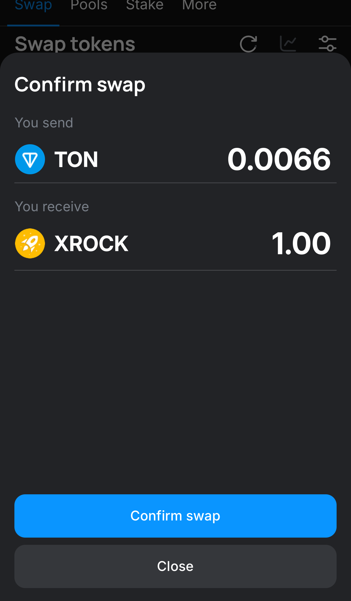 Click ‘Swap‘, double-check the details, and confirm the transaction by clicking the ‘Confirm swap‘ button.