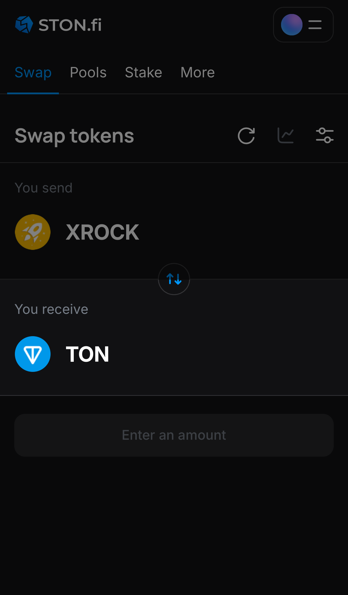 Choose a token in the ‘You receive’ box — for example, TON.