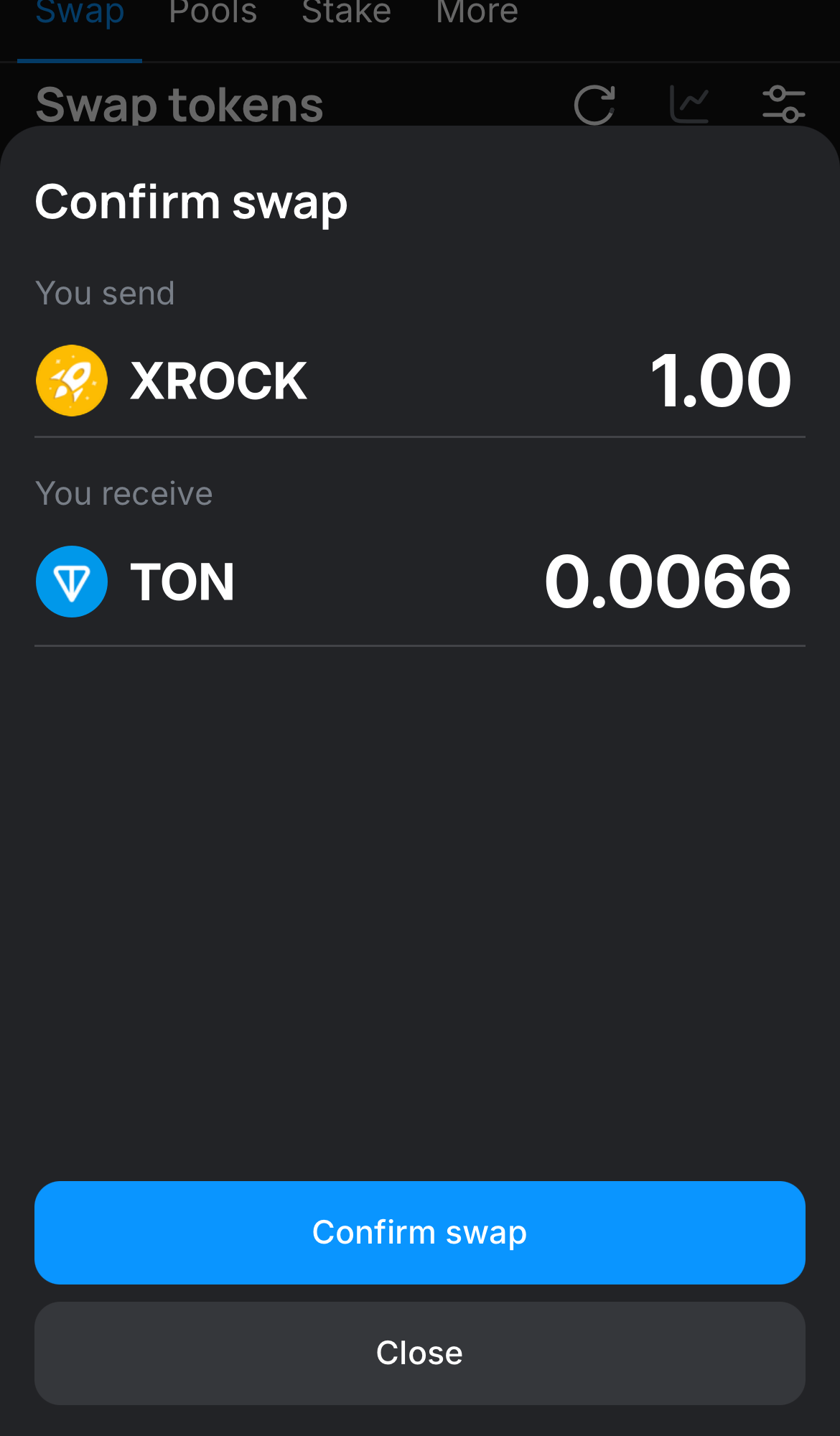 Click ‘Swap‘, double-check the details, and confirm the transaction by clicking the ‘Confirm swap‘ button.