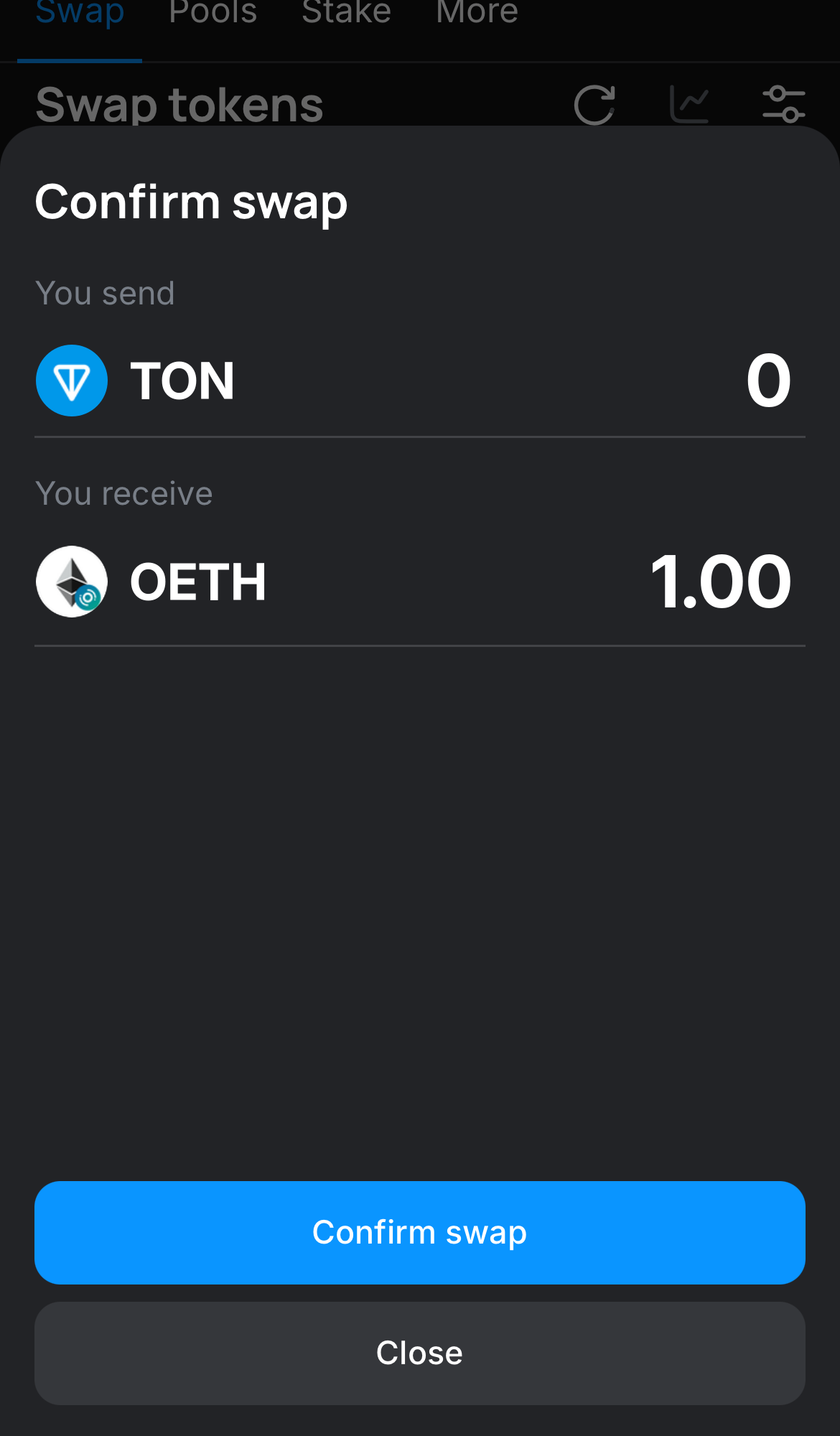 Click ‘Swap‘, double-check the details, and confirm the transaction by clicking the ‘Confirm swap‘ button.