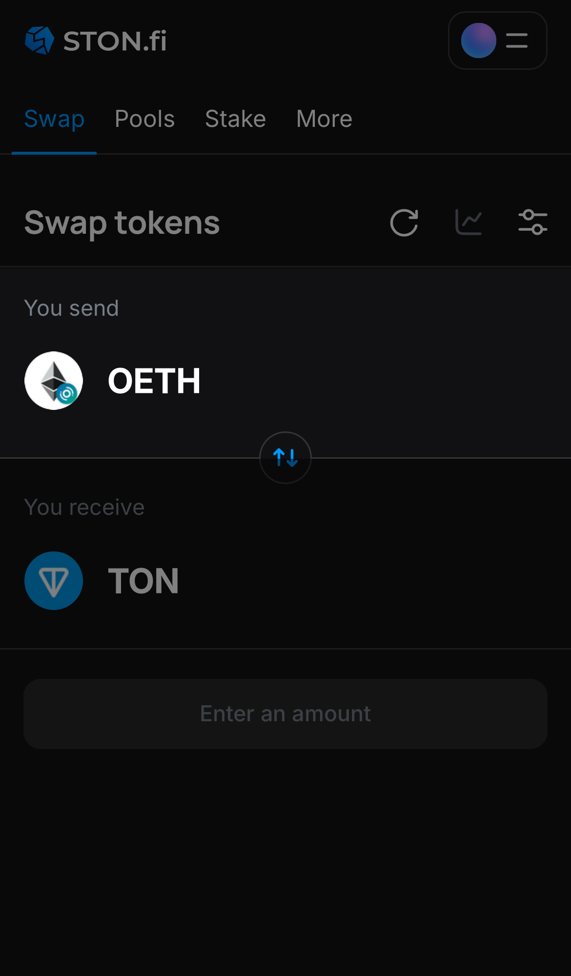 Choose oETH in the ‘You send‘ box.