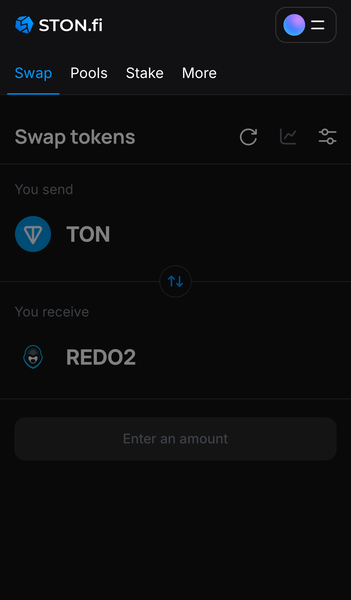 Mở ứng dụng STON.fi và chuyển đến tab ‘Swap‘.